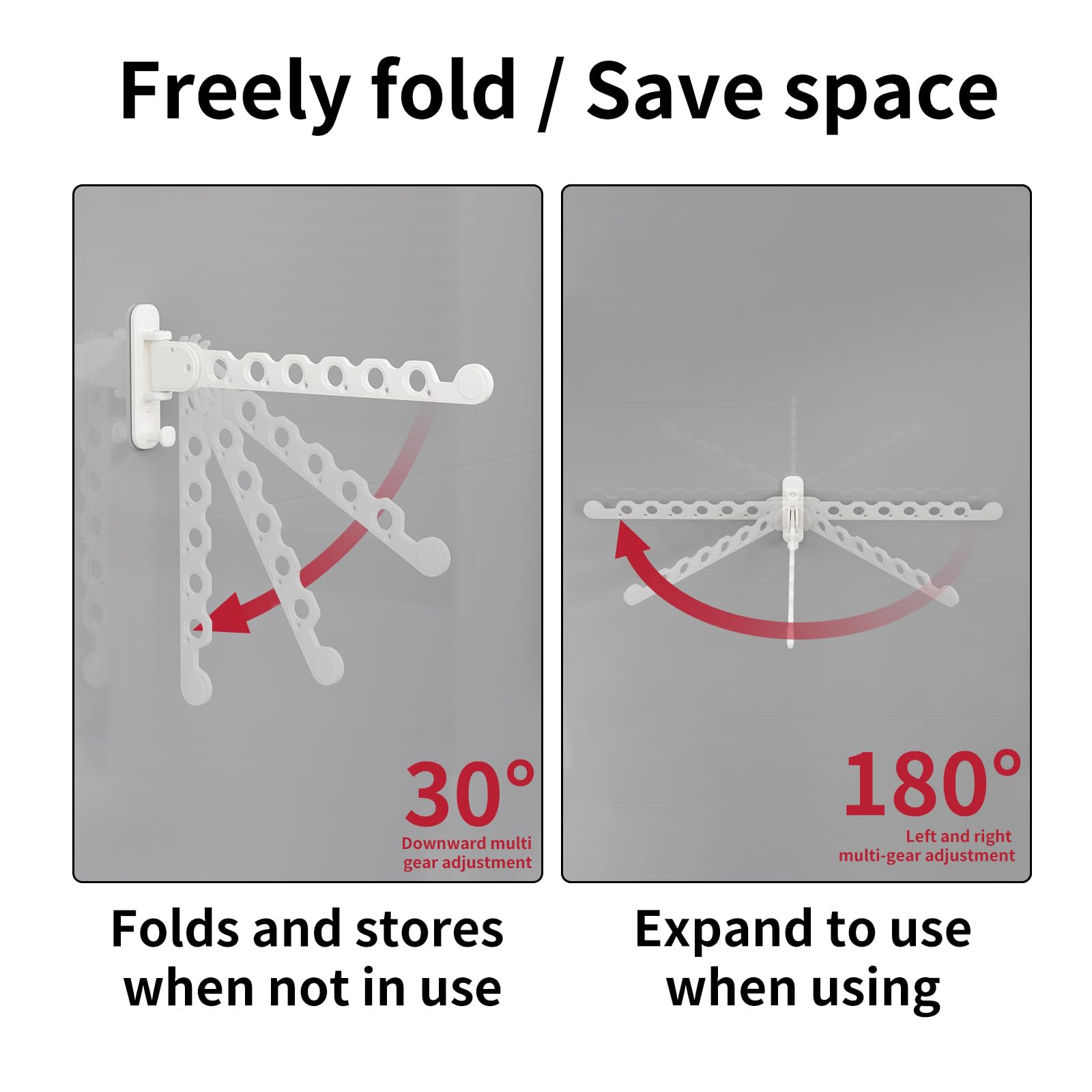 Foldable Wall Mounted Clothes Drying Rack - Space Saving Laundry Hanger for Shirts, Pants & Coats | White | Indoor & Outdoor Use for Apartments, Dorms, Balconies