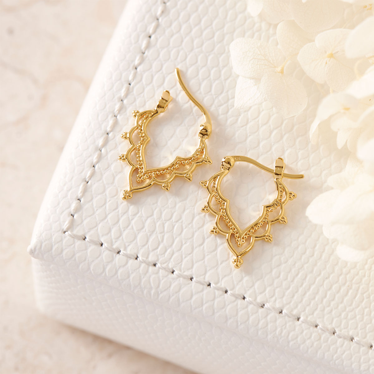 Golden Temple Sleepers Gold Earrings for Women - 24K Gold Plated Hoop Earrings for Everyday Wear, Gift Giving & Special Occasions