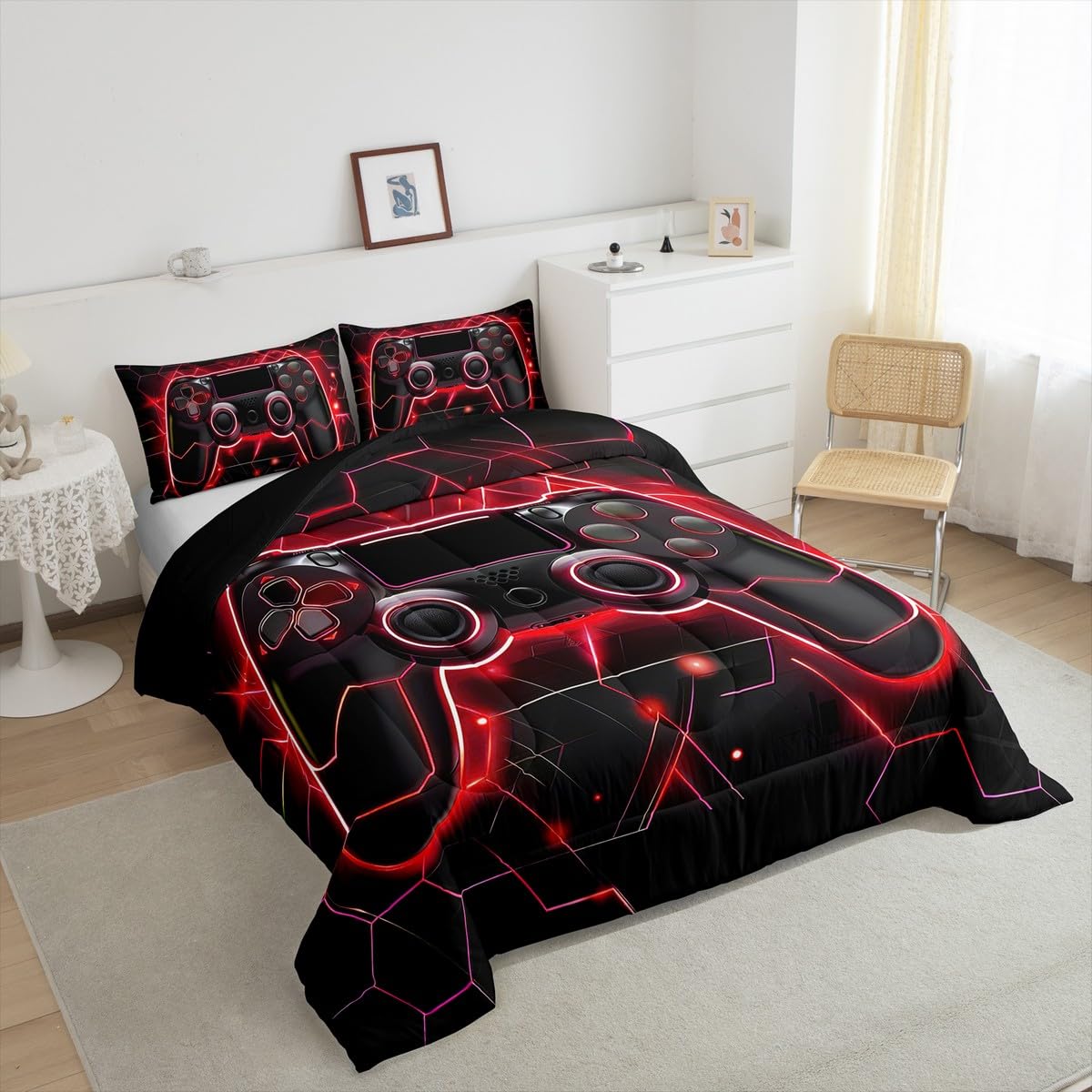 Erosebridal Honeycomb King Comforter Set - Neon Gaming Bedding for Boys Room Decor