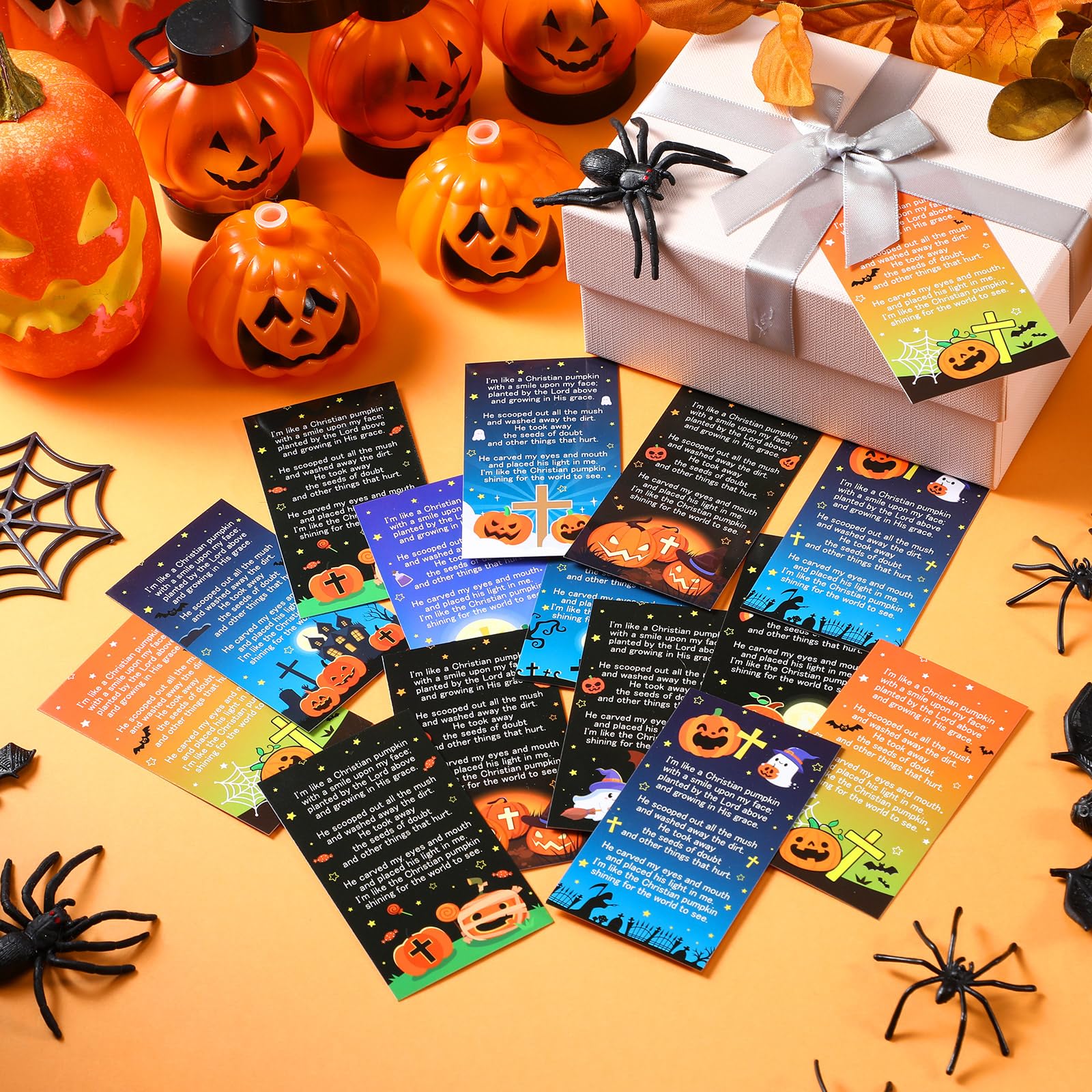 200 Pcs Halloween Prayer Cards with Bible Verses - Pumpkin Pocket Prayer Cards Bulk for Kids, Church Baptism Gifts, Halloween Party Favors & Sunday School Supplies - Perfect for Trick-or-Treating, Bible Study & Religious Events