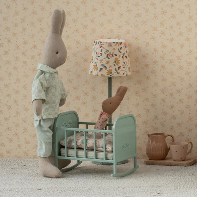 Maileg Blue Mint Doll Cradle - Perfect for Baby Nursery, Pretend Play, and Kids' Bedroom Decor