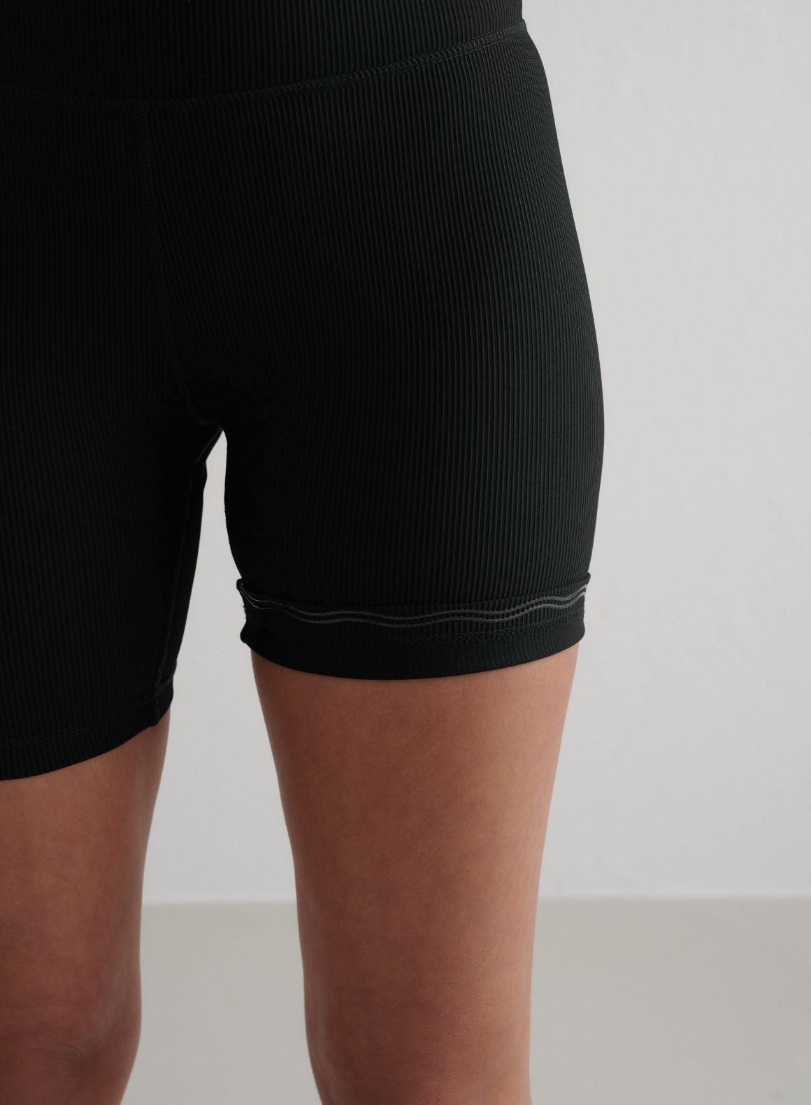 Black Ribbed Performance Midi Biker Shorts - High Waist Yoga Running Workout Shorts for Women - Perfect for Gym, Cycling & Activewear