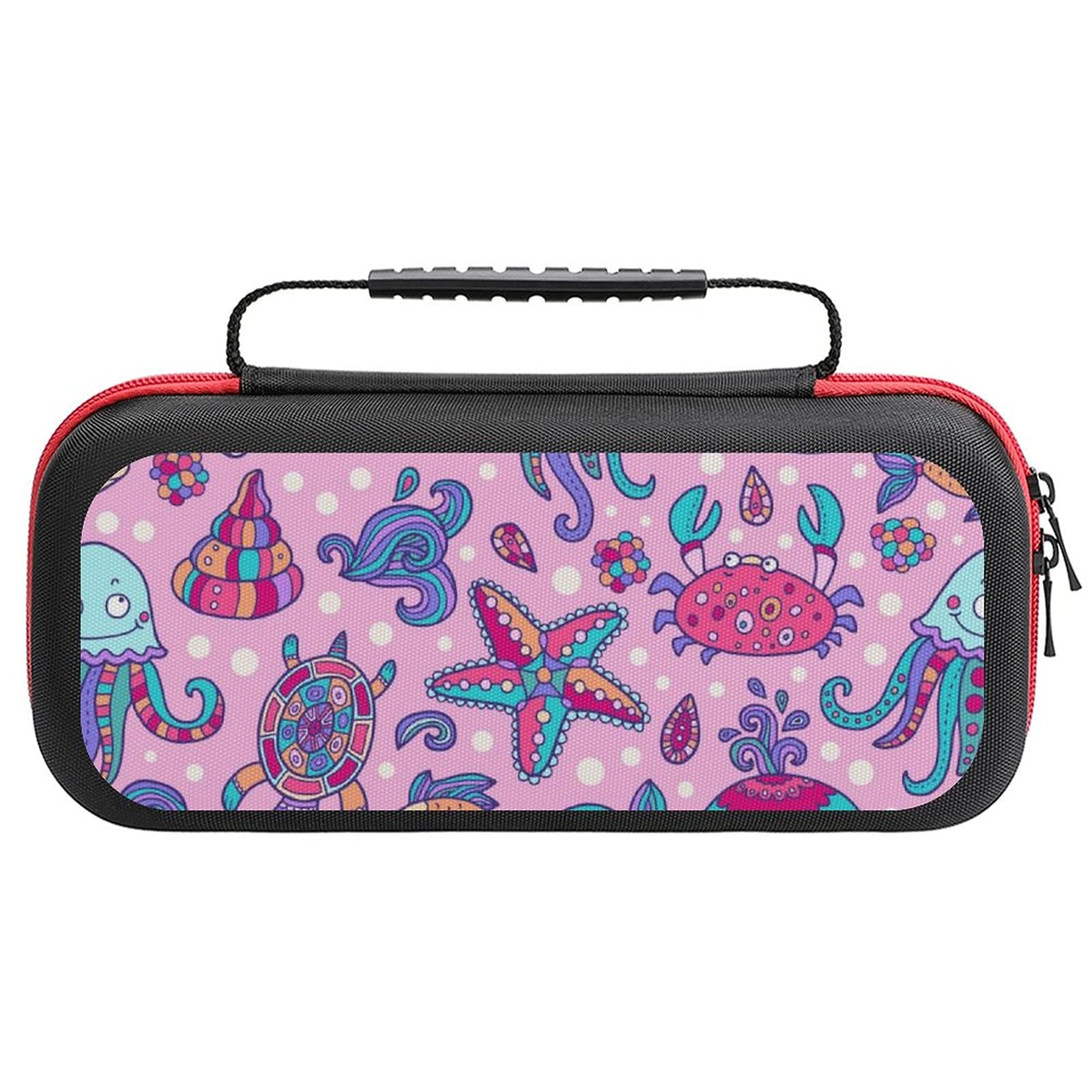 Waterproof Nintendo Switch Lite Carrying Case with Sea Creatures Print - Travel Storage Bag for Console & Accessories - Perfect for Beach Trips & Outdoor Gaming