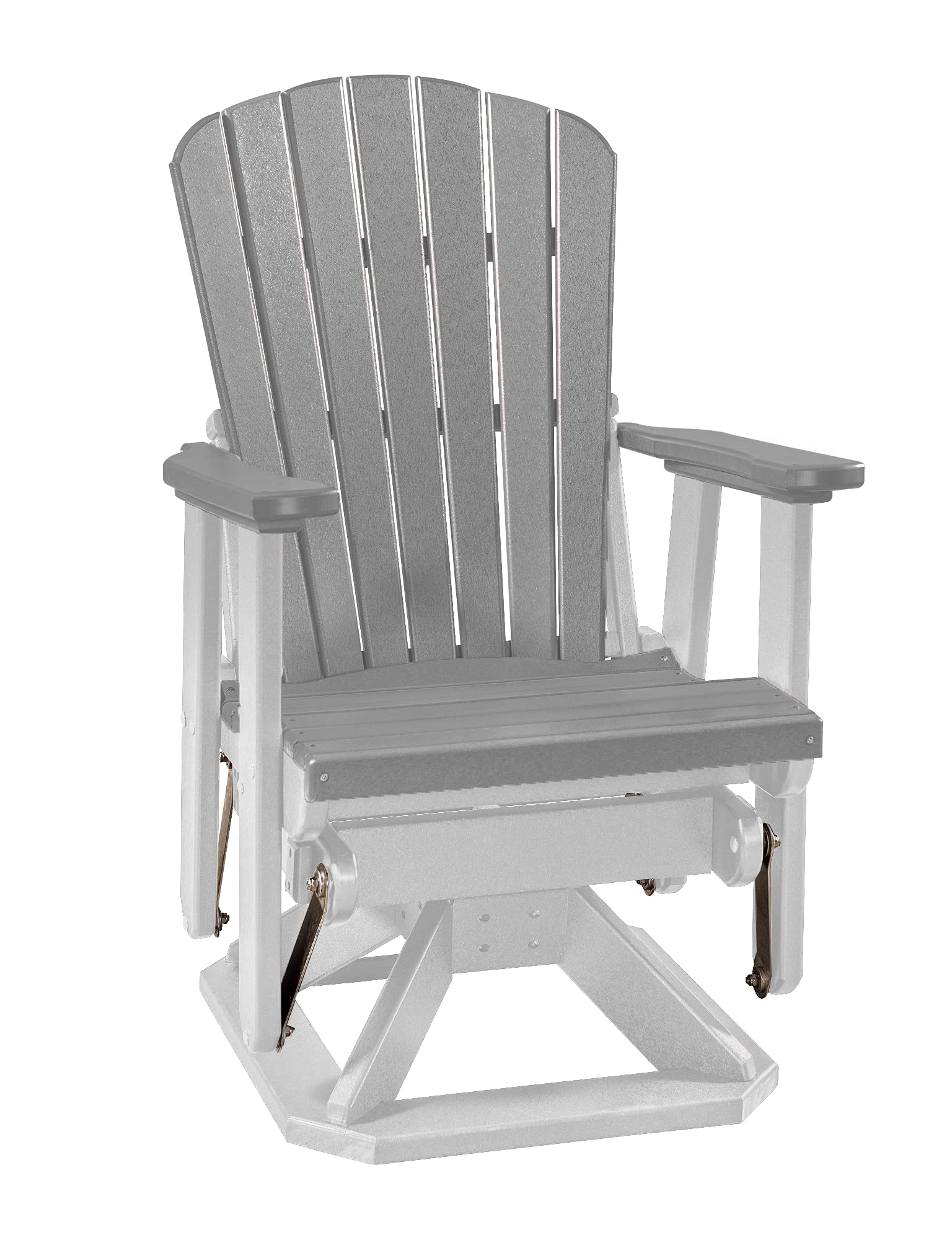 White & Light Gray Slat Fan Back Poly Adirondack Swivel Glider Outdoor Patio Chair - Perfect for Poolside Relaxation, Garden Lounging & Backyard Decor