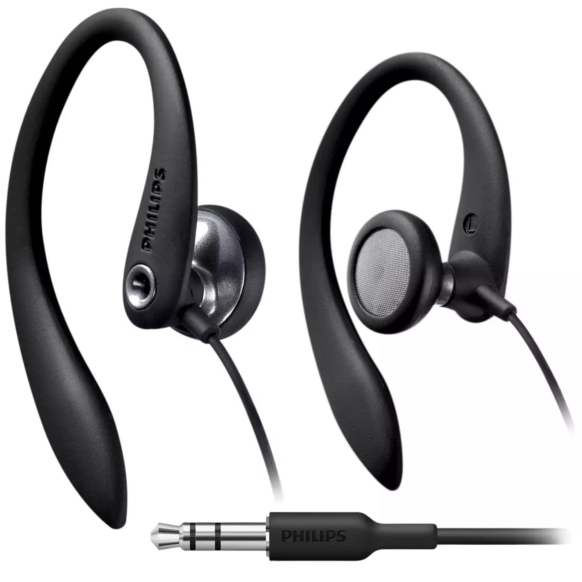PHILIPS SHS3200BK/37 Lightweight Wireless Earhook Headphones with Mic - Secure Fit for Running, Gym & Sports (Black) - Noise Isolating for Clear Calls & Music