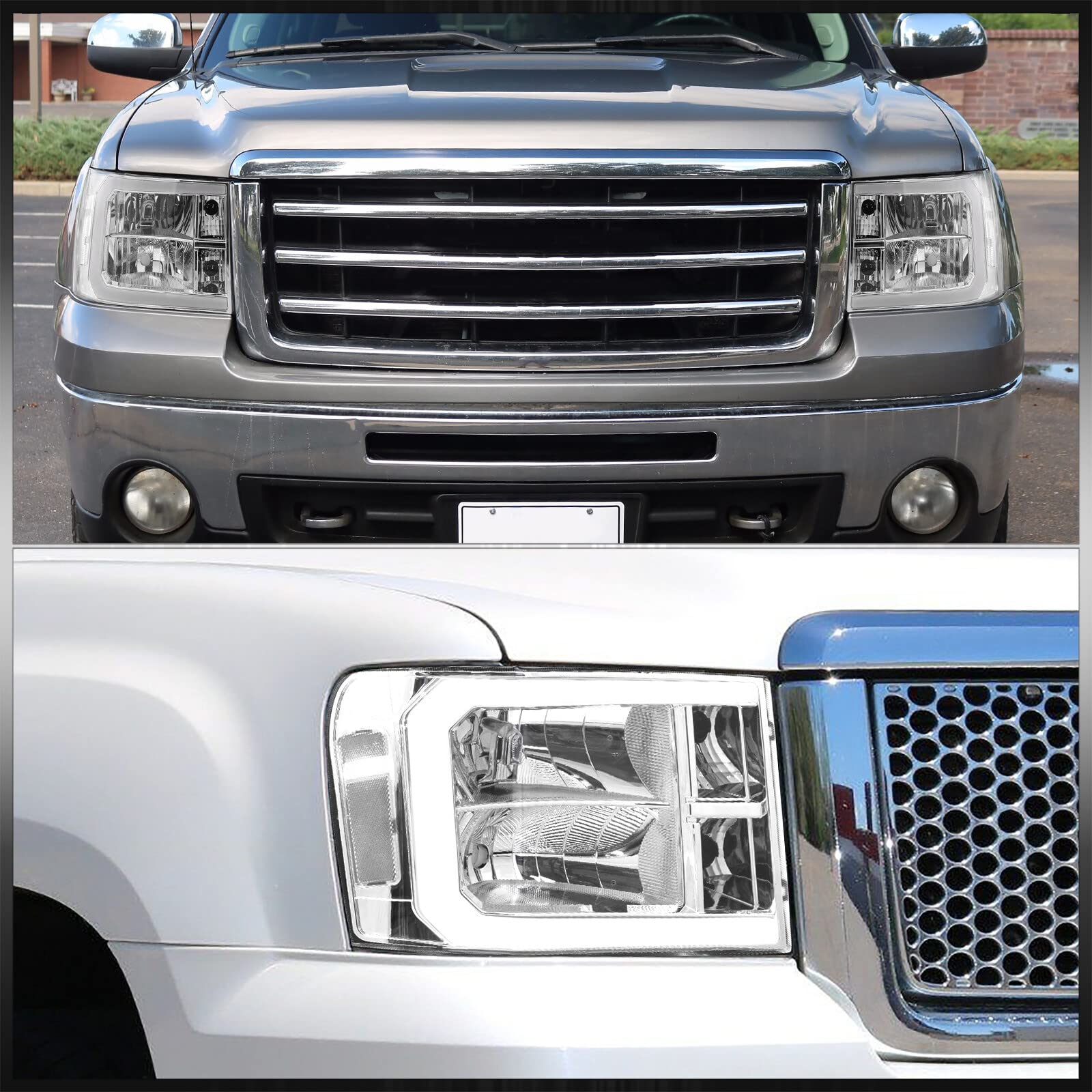 LED DRL Headlights for GMC Sierra 1500/2500HD/3500HD 2007-2014 - Chrome Housing, Clear Lens - Daytime Running Lights