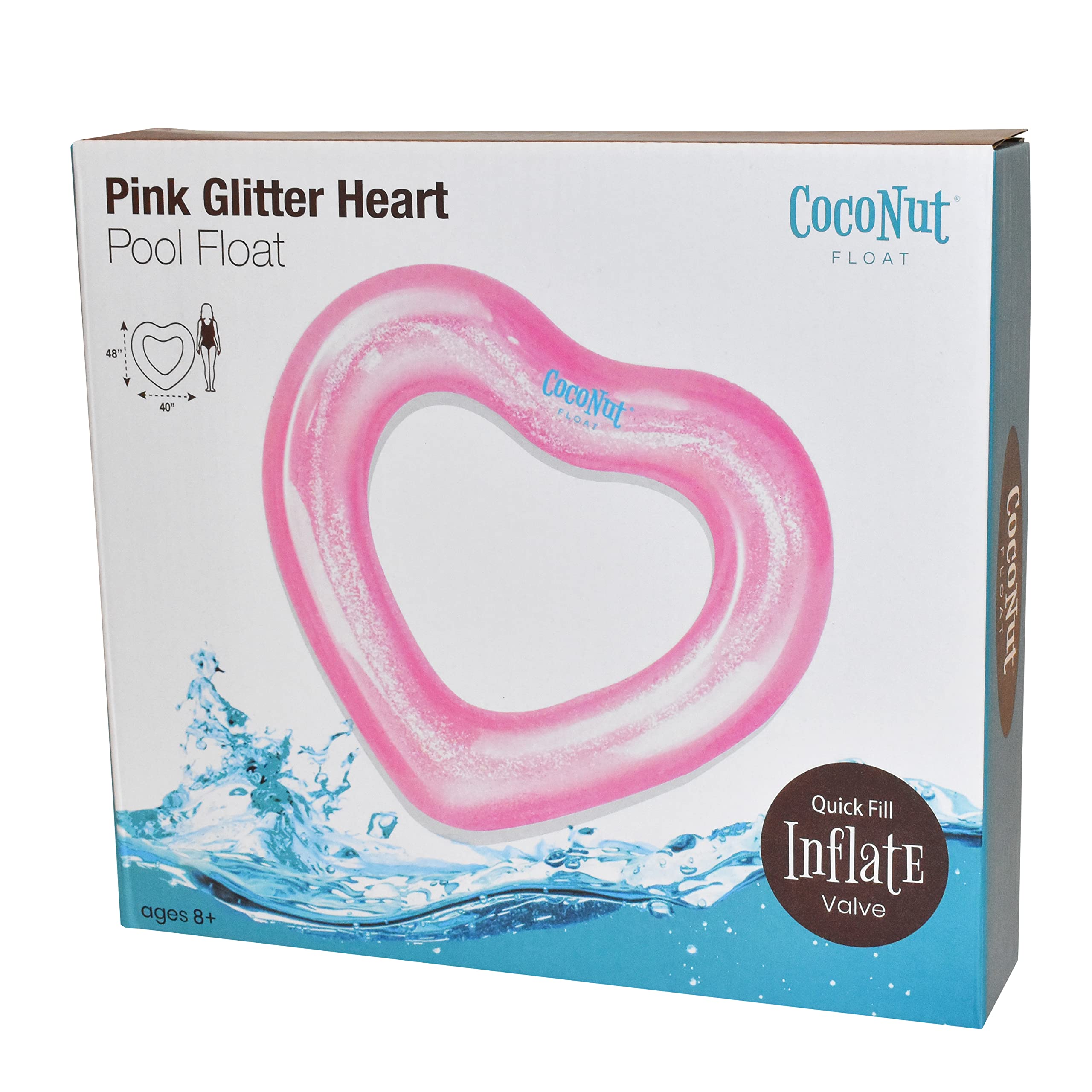 CocoNut Float Glitter Heart Pool Floats – Inflatable Pool Rings for Summer Fun – Durable Lounge Tubes & Water Toys – Perfect for Pool Parties, Beach Trips, and Backyard Gatherings – Ages 8+ Years