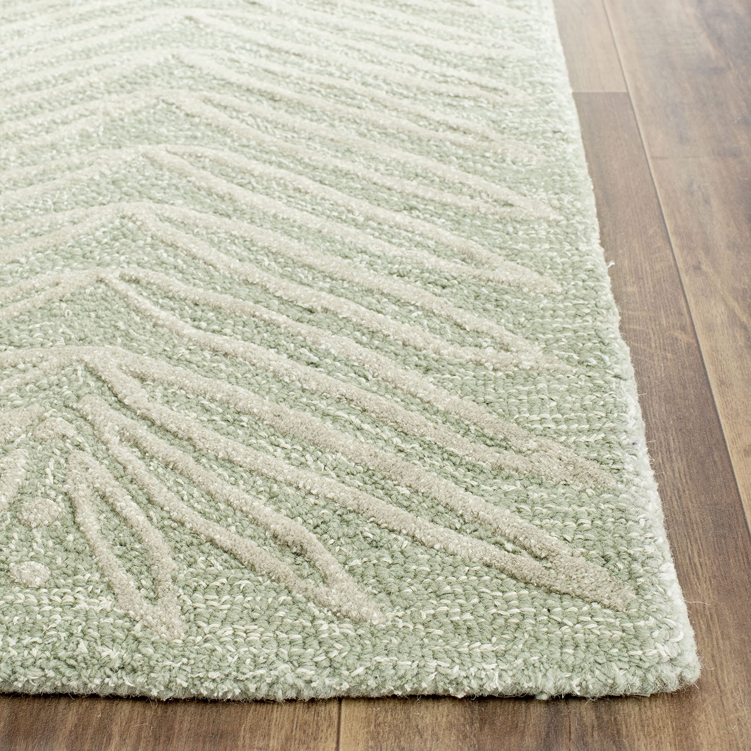 MARTHA STEWART x SAFAVIEH 4' x 6' Handmade Wool & Viscose Chevron Leaves Accent Rug in Milk Pail Green | MSR3612D | Perfect for Living Room, Bedroom or Office Decor