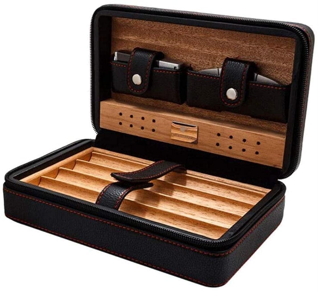 Premium Portable Leather Humidor Cigar Case - Travel Cigar Box with Dual Pockets & Built-in Humidifier | Perfect for On-the-Go Cigar Lovers, Business Travel & Outdoor Adventures