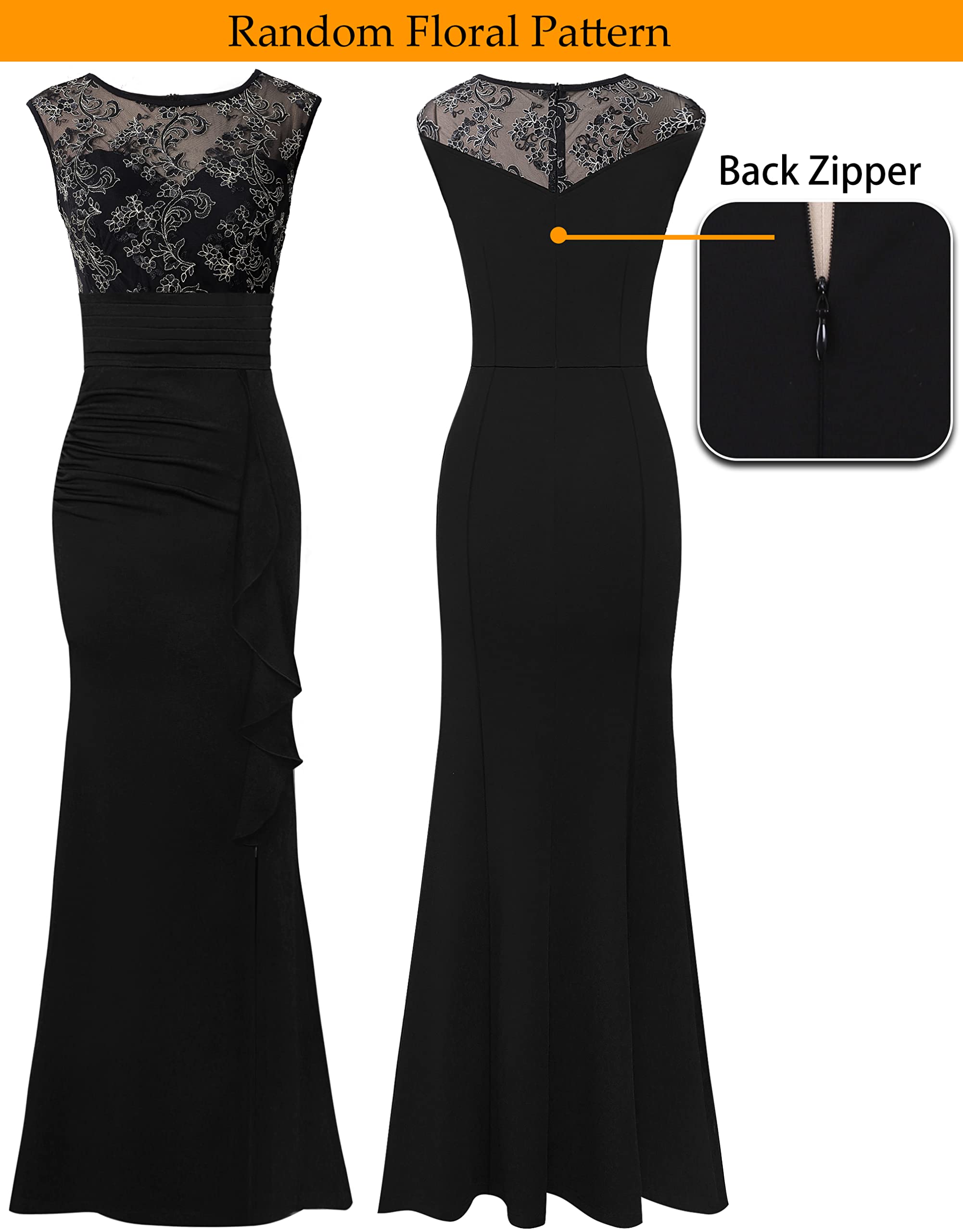 VFSHOW Women's Formal Ruched Ruffles Evening Prom Wedding Party Maxi Dress - Elegant Long Gown for Special Occasions, Dinners & Celebrations