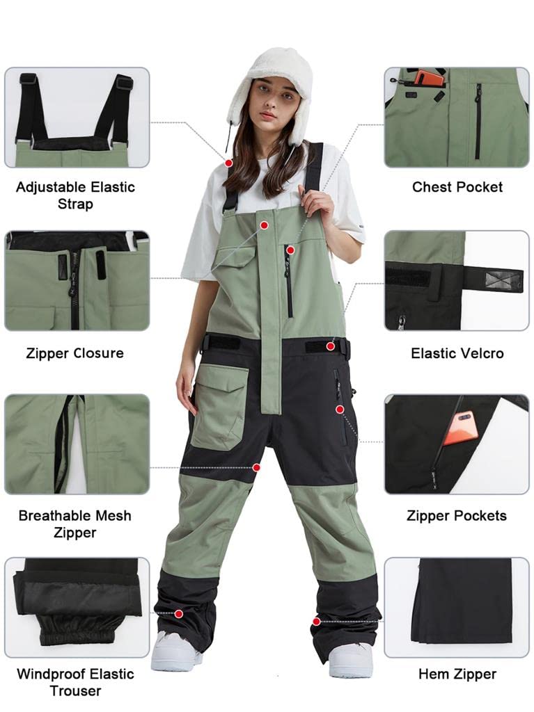 GS SNOWING Women's Waterproof Windproof Insulated Snow Bibs - Winter Ski Pants with Ripstop Fabric for Snowboarding & Outdoor Activities | Perfect for Skiing, Snowboarding & Cold Weather Adventures