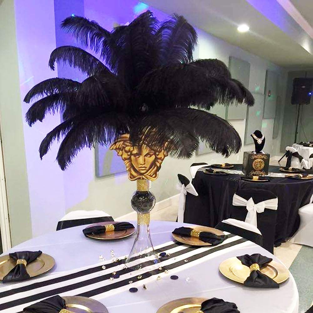 Natural Ostrich Feathers 18-20 inch (45-50cm) - 10pcs Black Premium Feathers for Wedding Centerpieces, Home Decor, Flower Arrangements, DIY Crafts & Christmas Decorations - Perfect for Bouquets, Table Settings, and Party Decor