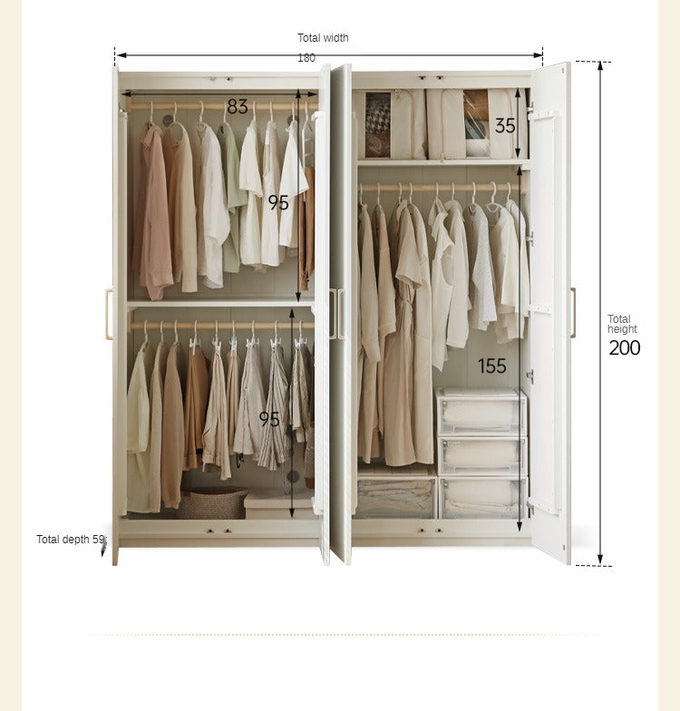 French Cream Pine Solid Wood Wardrobe - Elegant Bedroom Storage for Clothes & Accessories | Perfect for Master Bedroom, Guest Room & Walk-In Closets