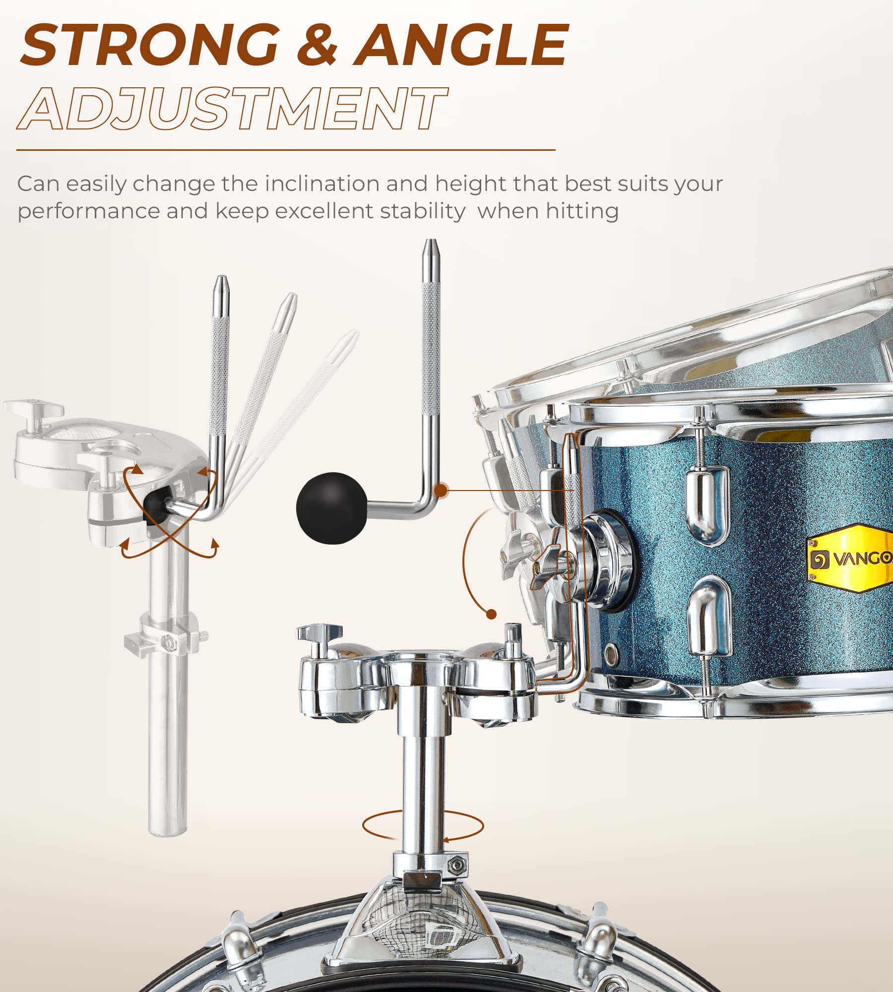 Vangoa 5-Piece Full Size Acoustic Drum Set for Beginners - 22 Inch Student Drum Kit with Cymbals, Stands, Stool, Pedal & Sticks (Blue) | Perfect for Teens, Adults & Music Enthusiasts - Home Practice, Studio Recording & Live Performances