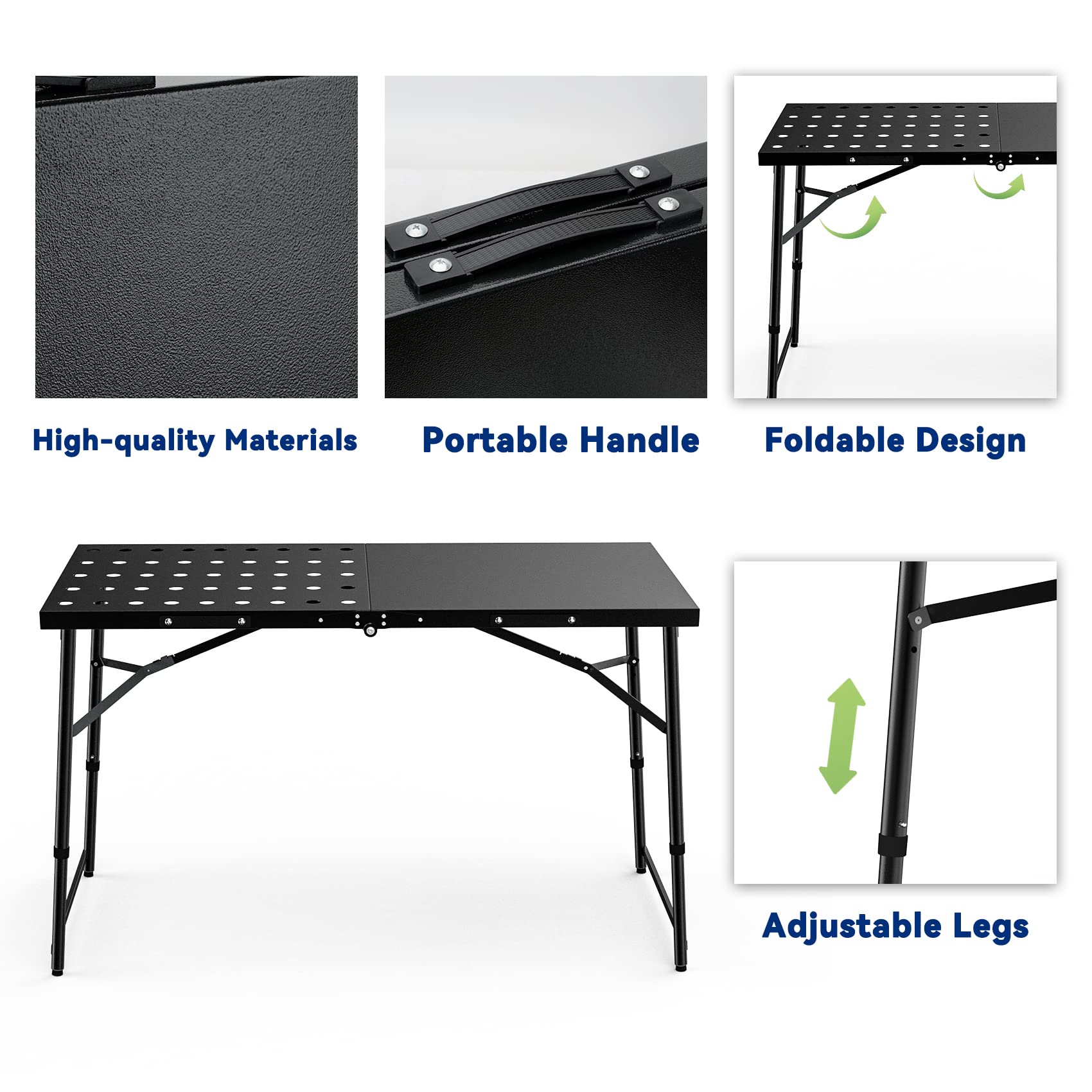 Skyflame Adjustable Height Folding Camping Table - Portable Black Metal Outdoor Grill Stand with Handle for BBQ, Grilling, Picnics, RV Trips & Tailgating | Perfect for Backyard Parties, Camping Adventures & Outdoor Cooking