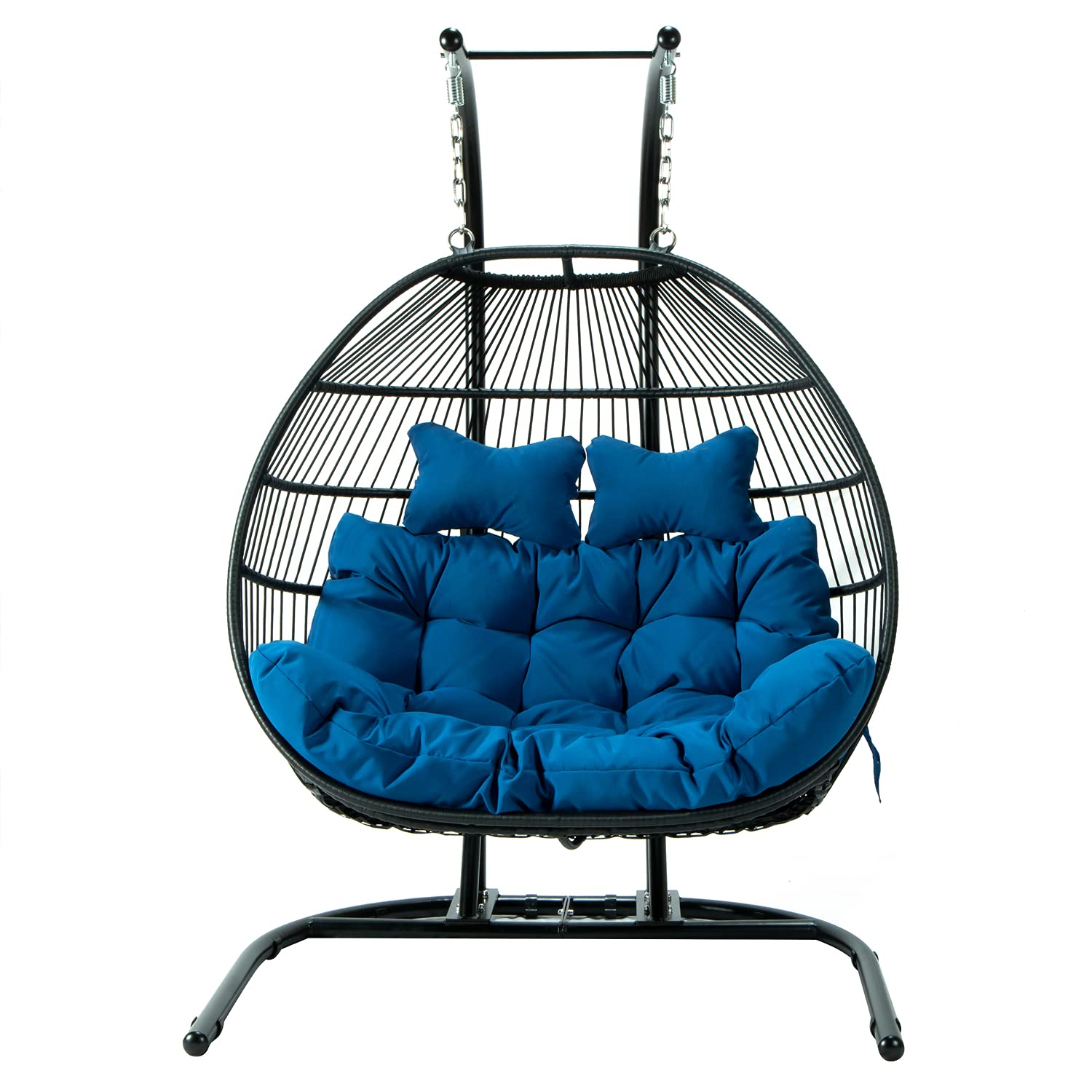 LeisureMod Wicker 2-Person Double Folding Hanging Egg Swing Chair for Patio, Garden, Porch & Outdoor Relaxation