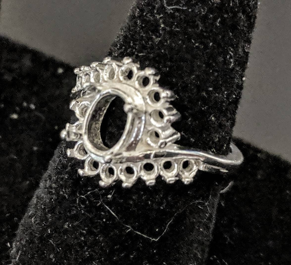 8x6mm Oval Cluster Bypass Pre-Notched Blank Ring Setting - Solid Sterling Silver or 14K Gold - Size 7 (163548/143548) - Perfect for Wedding Bands, Engagement Rings & Jewelry Making