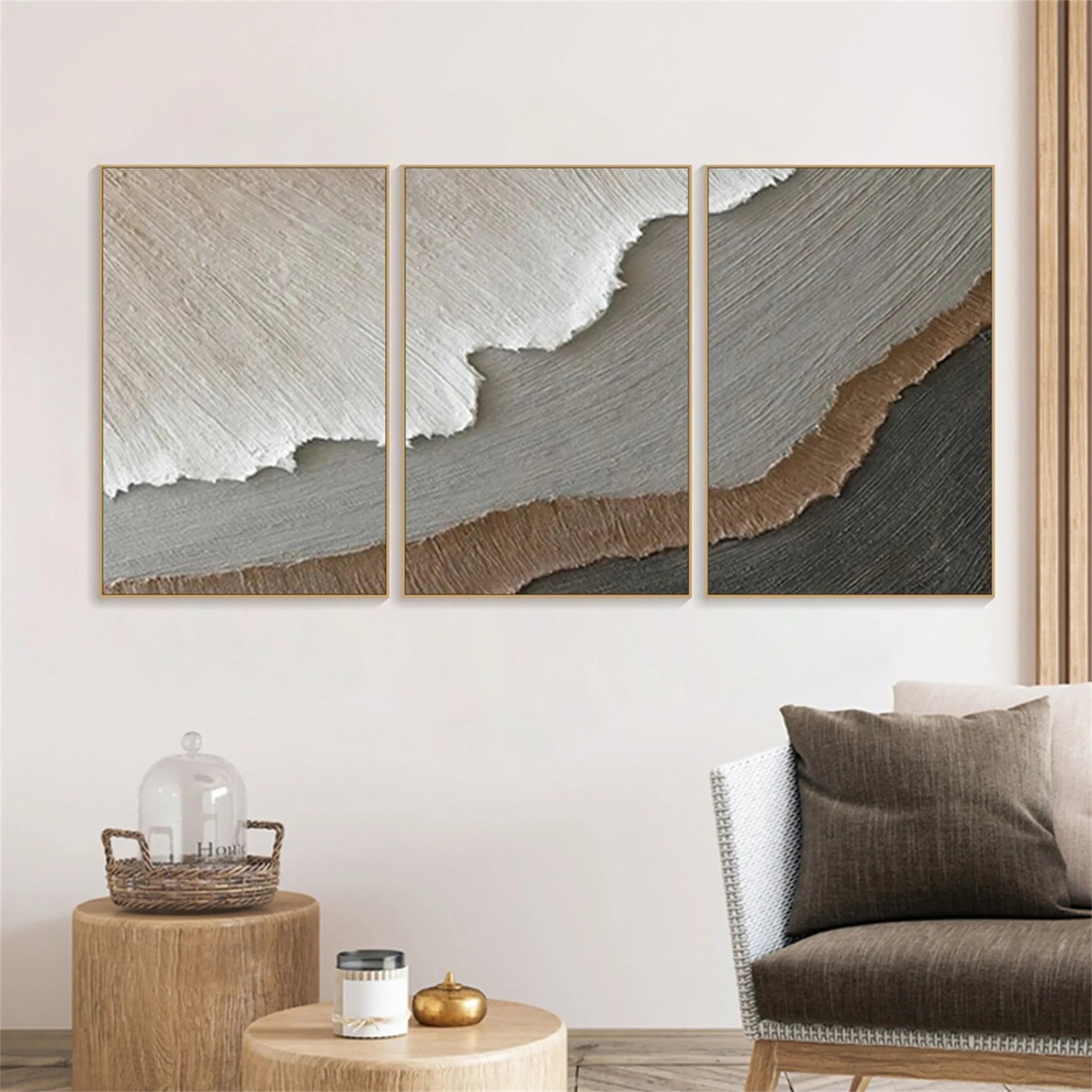 Ocean and Sky Wall Art Set of 3 - Coastal Beach Decor Paintings for Living Room, Bedroom & Office | Modern Seascape Canvas Prints (OS 144)