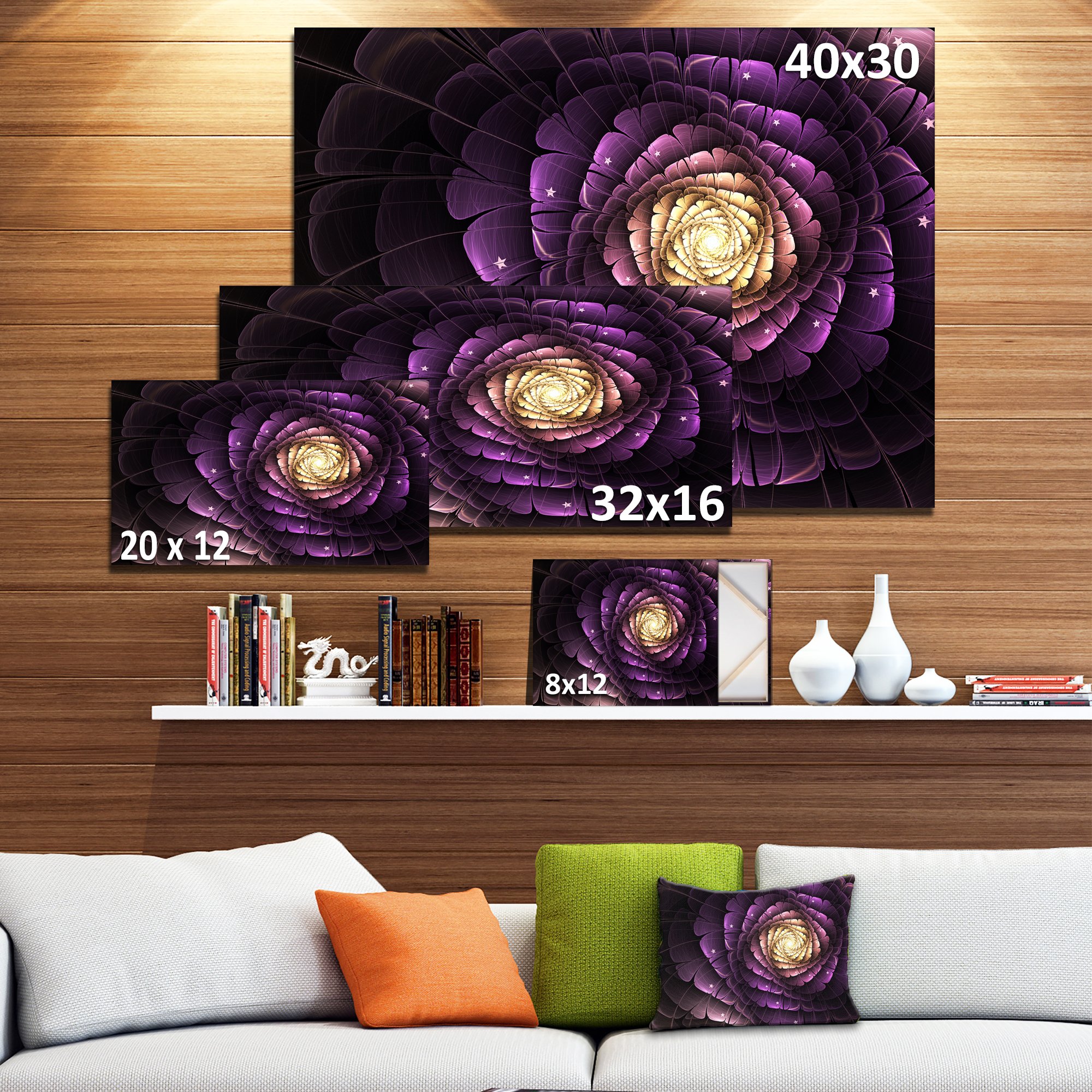 Fractal Flower Light Purple Digital Art Print - Modern Canvas Wall Decor for Living Room, Bedroom & Office - Unique Home & Office Decoration