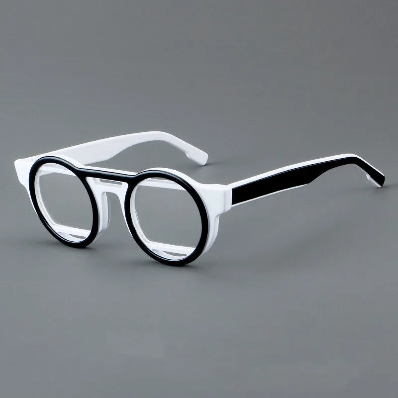 CCspace Unisex Full Rim Round Acetate Double Bridge Eyeglasses 301737 - Stylish Retro Glasses for Men & Women - Perfect for Reading, Work, and Fashion Accessories