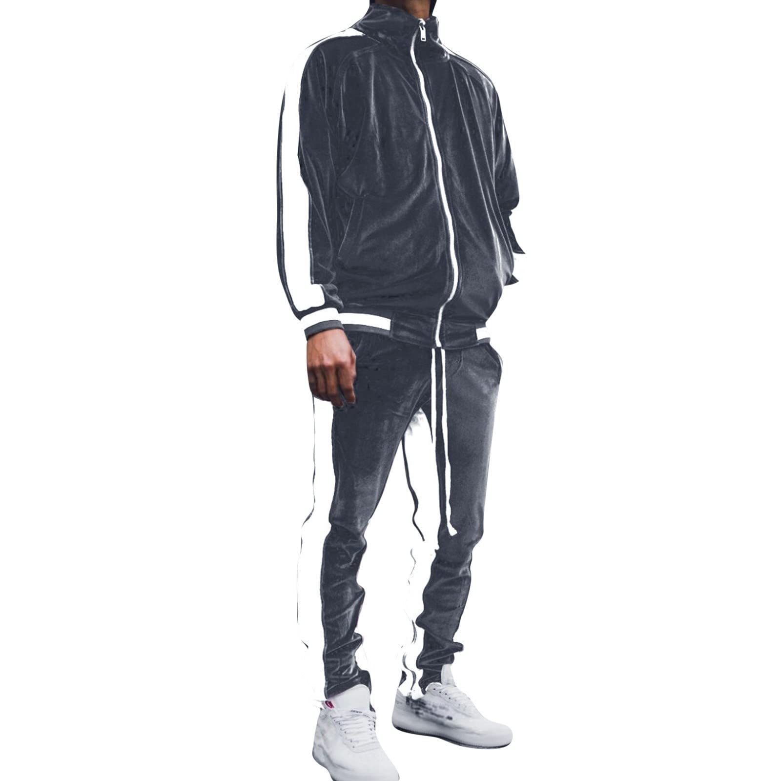 Premium Men's Gold Velvet Tracksuit - Winter Activewear Jogging Suit with Lapel for Casual Fashion & Sports | Gym, Running, Lounge Wear