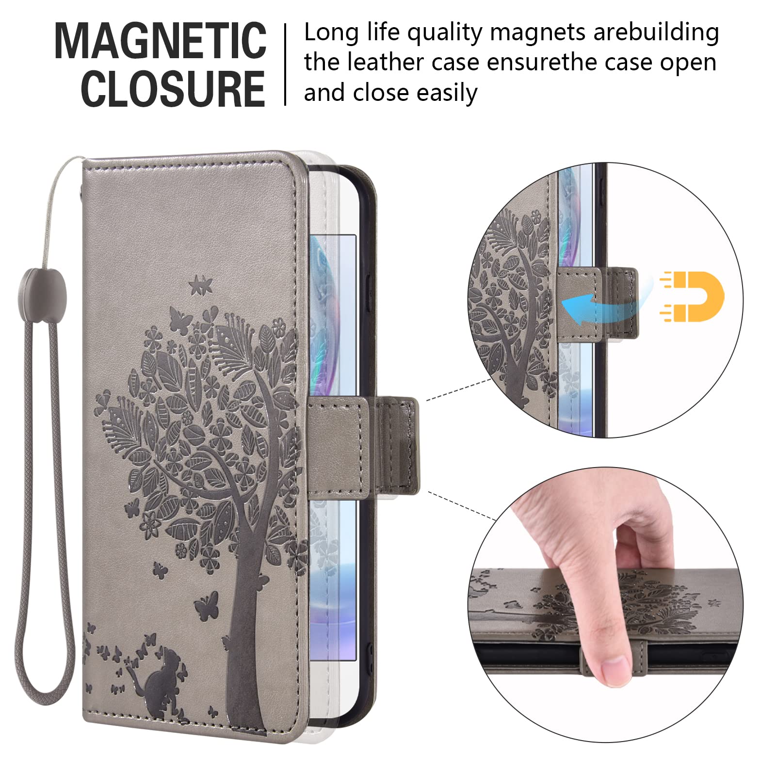 Asuwish Moto G Power 2020 Wallet Case with Screen Protector & Wrist Strap - Gray Phone Cover for Men & Women, Perfect for Daily Use & Travel