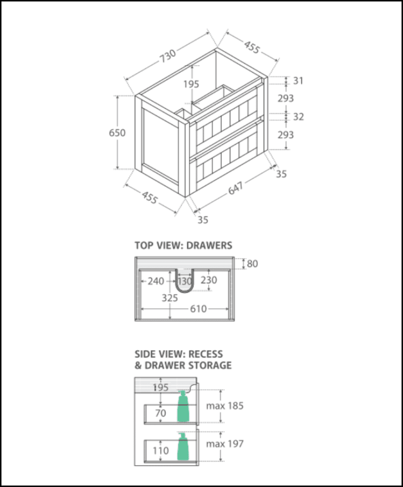 Fienza Rotondo ROT75T Hampton 750mm Wall Mounted Bathroom Vanity Unit in White - Modern Space-Saving Solution for Small Bathrooms & Powder Rooms