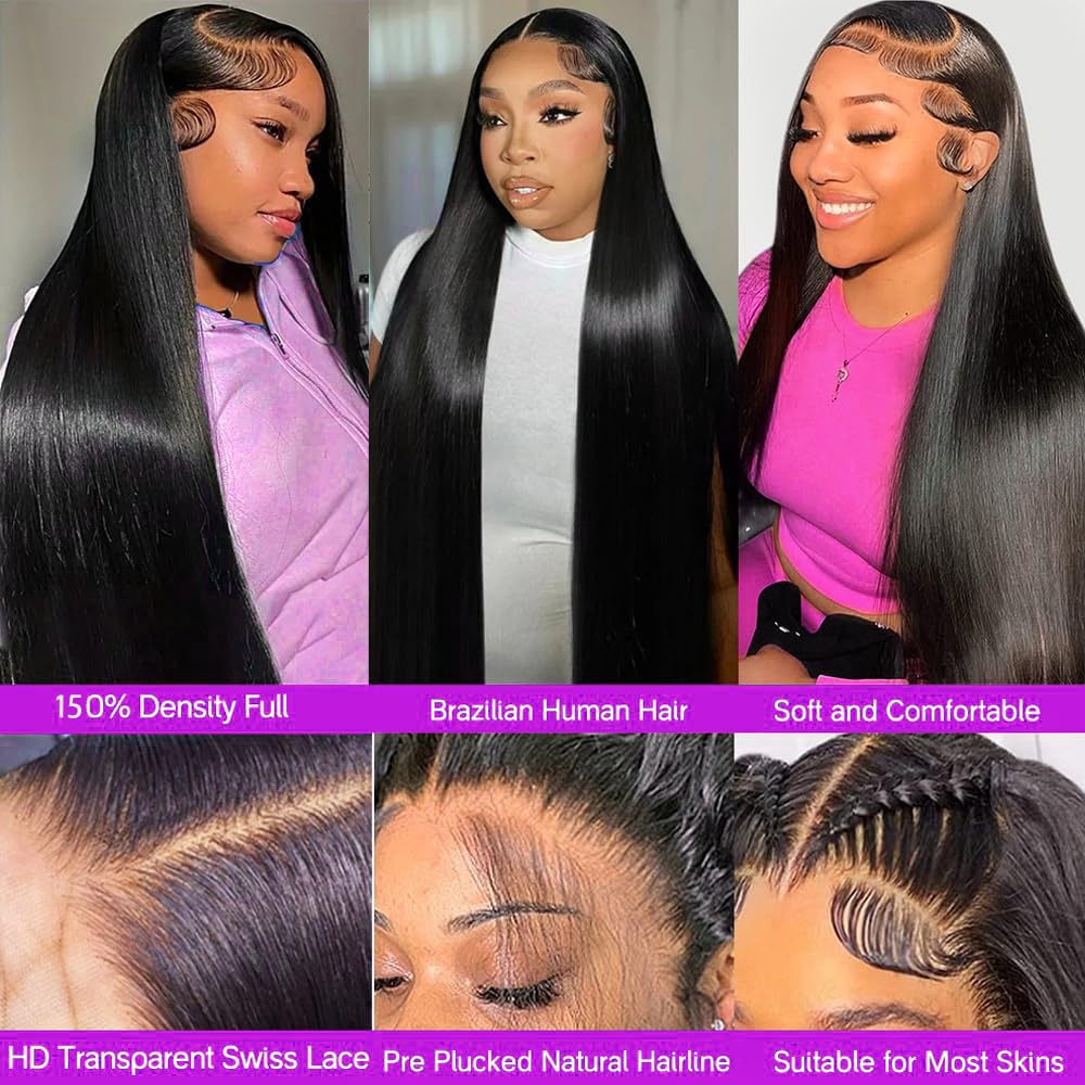 13x4 Brazilian Virgin Human Hair Lace Front Wig - Pre Plucked Straight 13x4 Lace Frontal Wig for Black Women (28 Inch, Natural Color) | Perfect for Daily Wear, Parties & Special Occasions