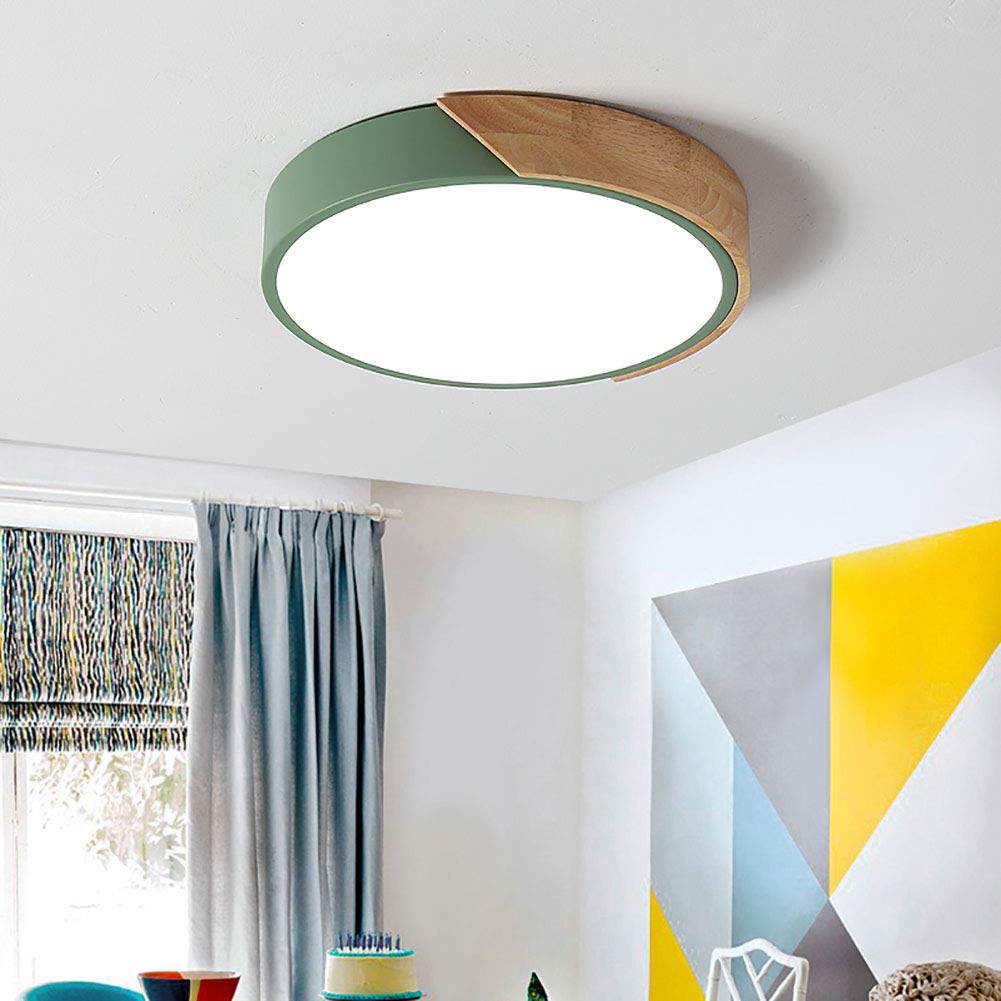 Modern Round Bedroom Lamps - Nordic Green LED Nightstand Lights, Ultra-Thin Ceiling Fixtures for Living Room & Bedside - Energy Efficient Lighting for Cozy Home Decor