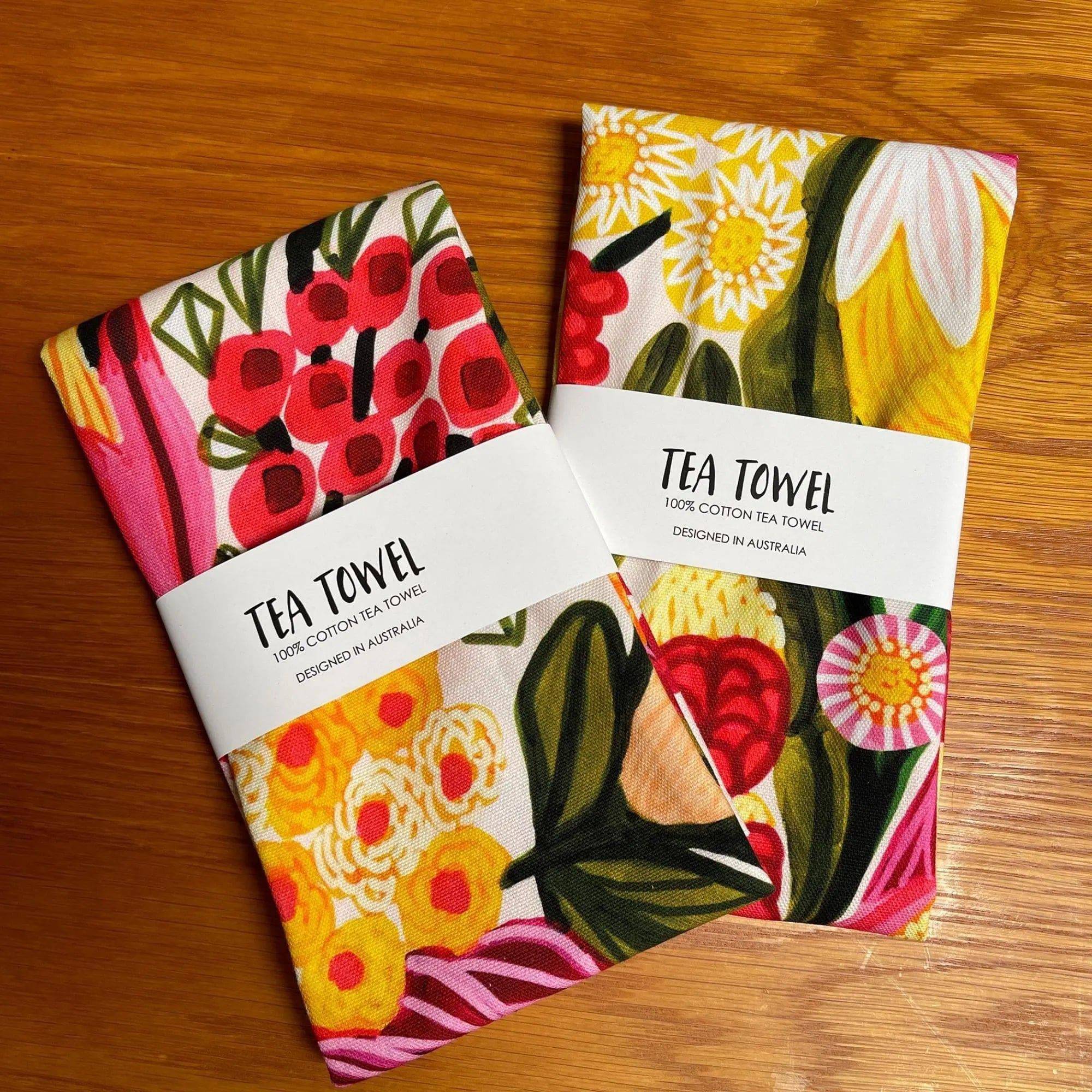 Premium Protea Flora Tea Towel Set - 100% Cotton Kitchen Towels for Drying Dishes, Cleaning & Decor - Elegant Floral Design for Home, Kitchen & Gift Giving