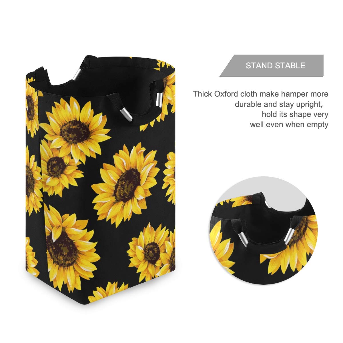 Large Foldable Sunflower Laundry Hamper - Waterproof Durable Collapsible Clothes Storage Basket with Handles - Perfect for Home, Bathroom, Bedroom & Laundry Room Organization