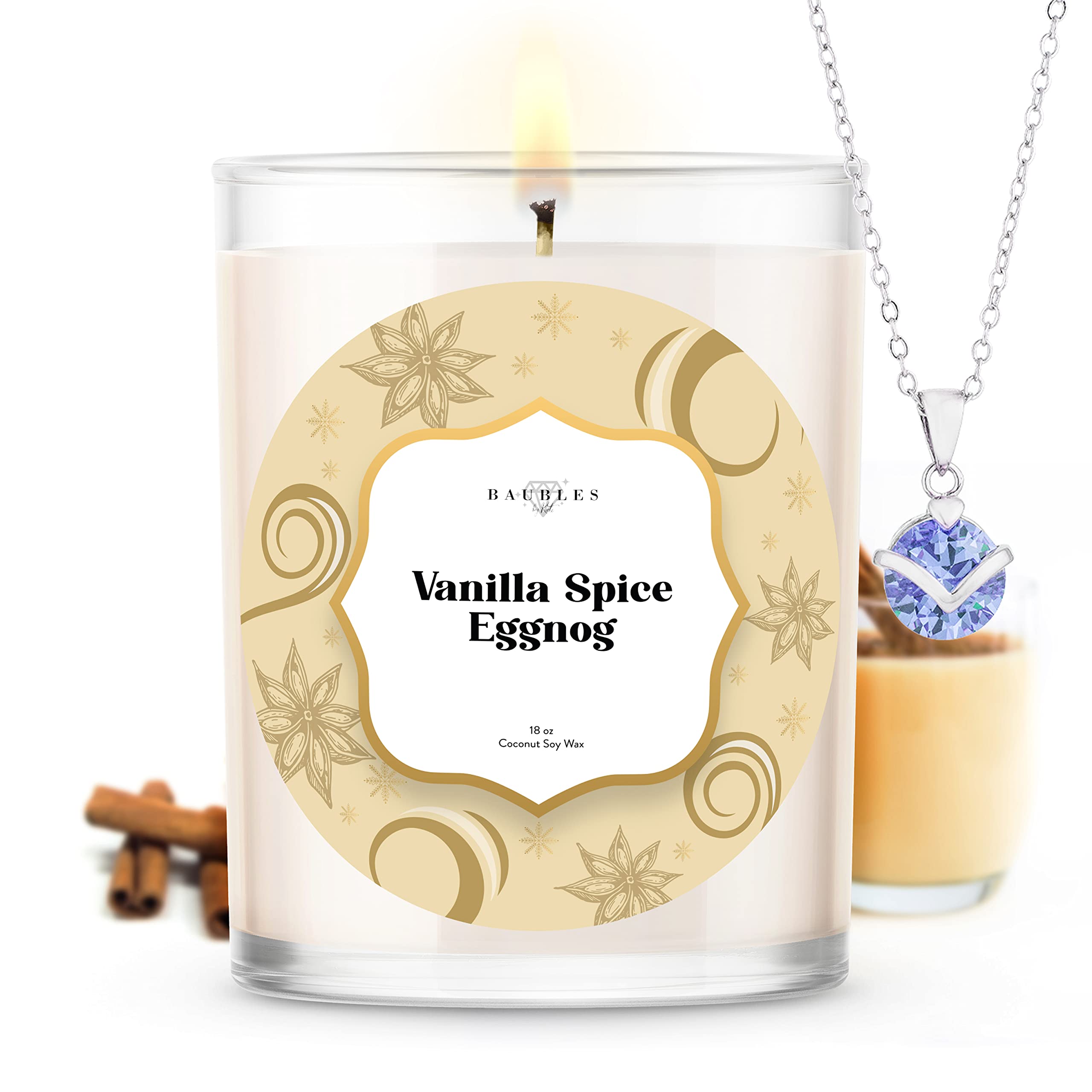 Kate Bissett Christmas Winter Scented Candles with Jewelry Pendant Inside | Vanilla Spice Eggnog Fragrance | Home Decor Holiday Gifts for Women | Perfect for Christmas Decorations, Cozy Winter Nights & Gift Giving