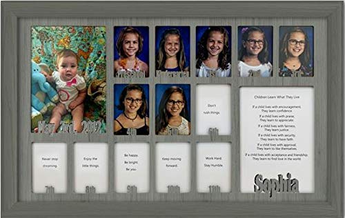 Personalized Northland School-Years Picture Frame - Holds 12 (2.5x3.5) School Photos & 2 (5x7) Graduation/Birthday Pictures - Dark Gray Frame with Custom Name - Perfect for School Memories & Graduation Gifts (12x20)