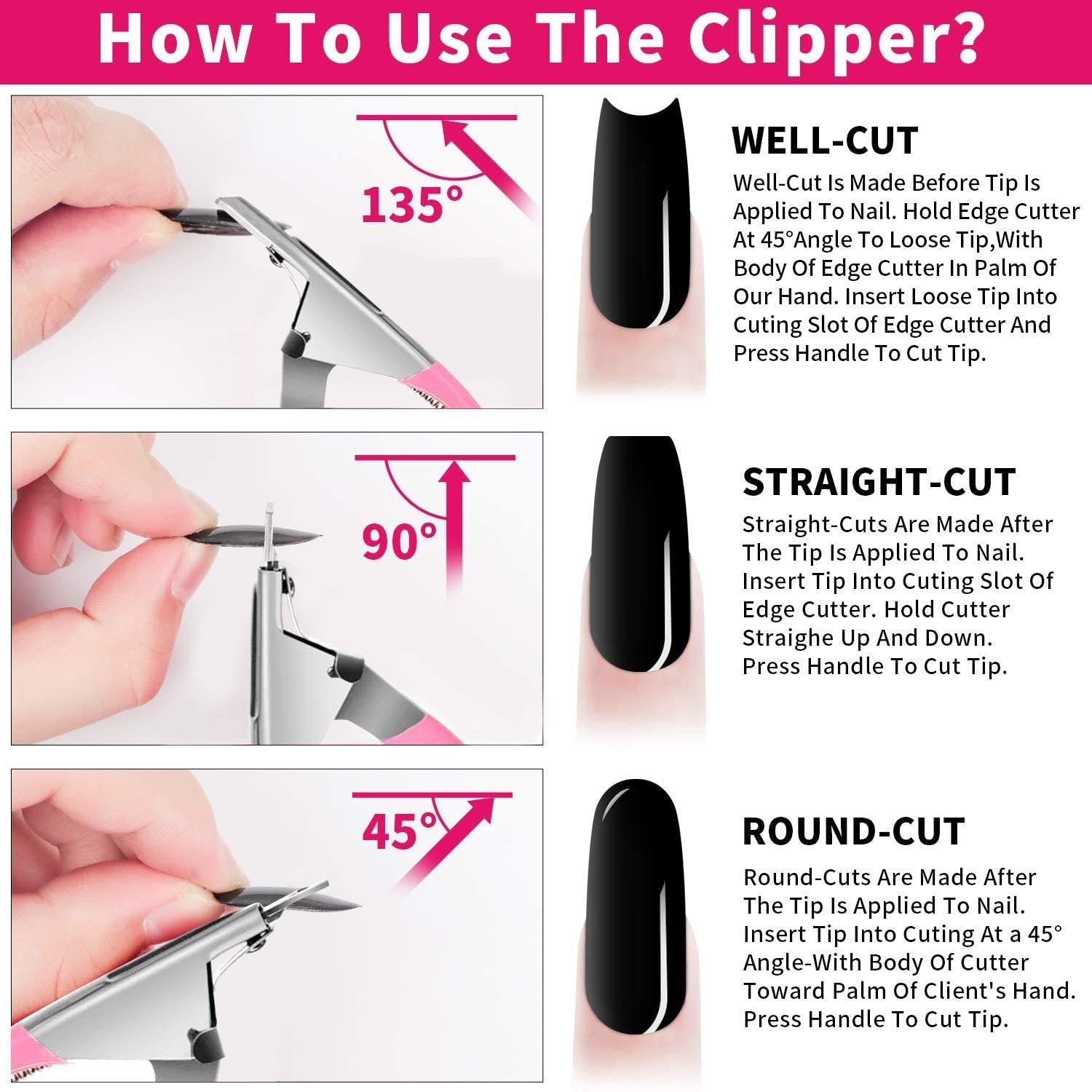Professional Stainless Steel Nail Tip Clipper & Edge Cutter - Adjustable Fake/Artificial/Acrylic Nail Trimmer with Sharp Rustproof Blade for Manicure Pedicure - Perfect for Salon, Home Use, DIY Nail Art & Beauty Design