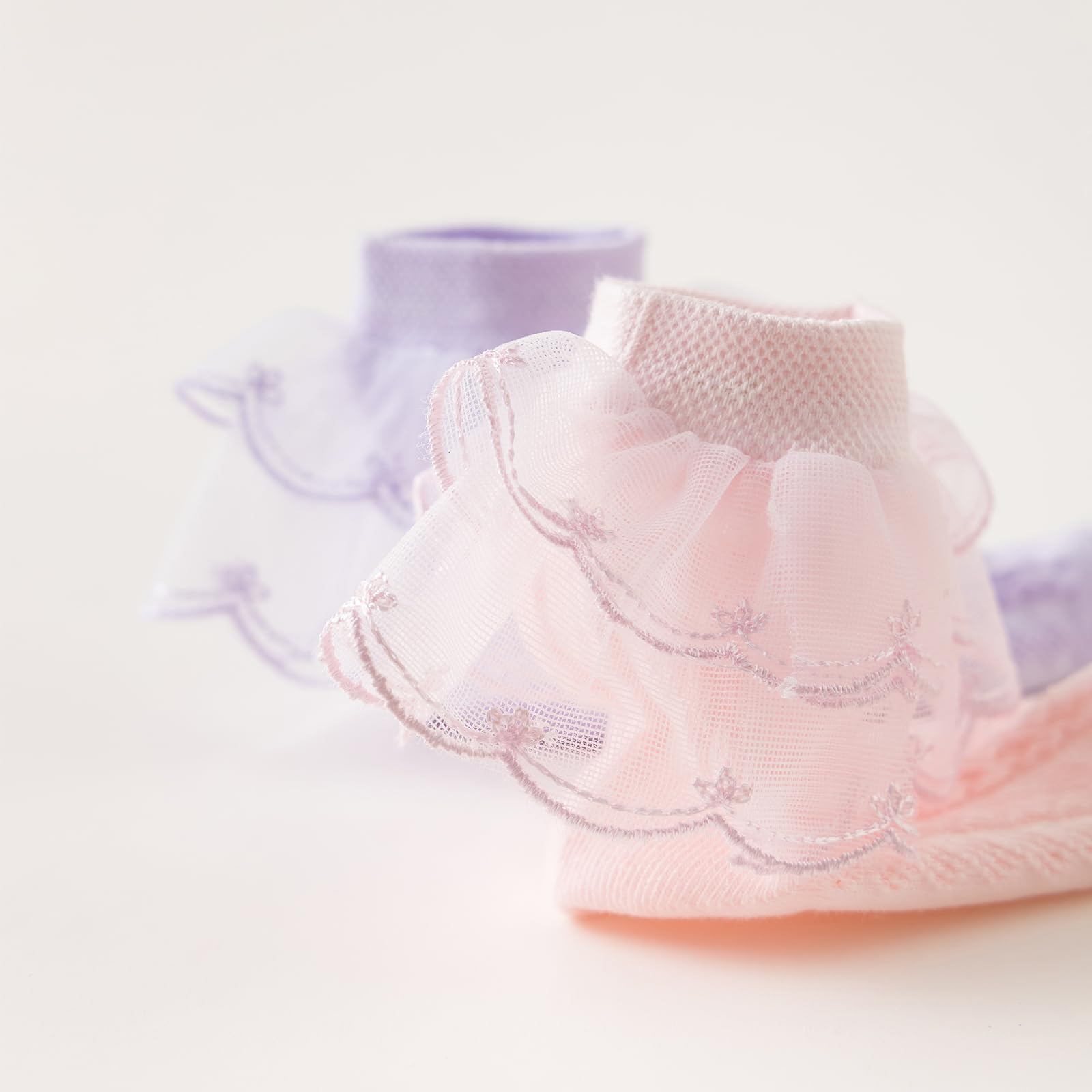 Jupsk Girls Frilly Ankle Socks - 6 Pairs White Ballet Ruffle Lace Cotton Socks for Kids Ages 1-9 Years | Perfect for School, Dance Class & Everyday Wear