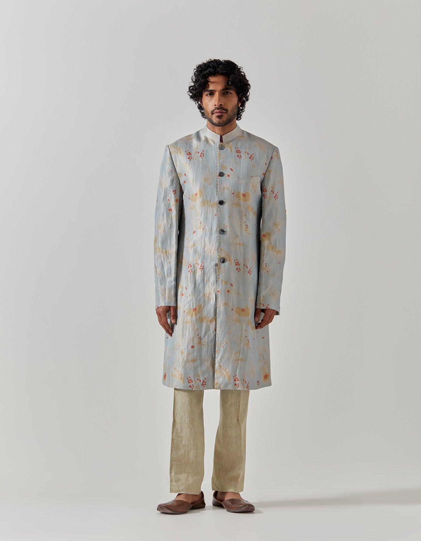 Matrix Jacket Silk Brocade Ice Blue Rainforest - Elegant Asian-Inspired Outerwear for Women | Perfect for Festivals, Cosplay & Special Occasions