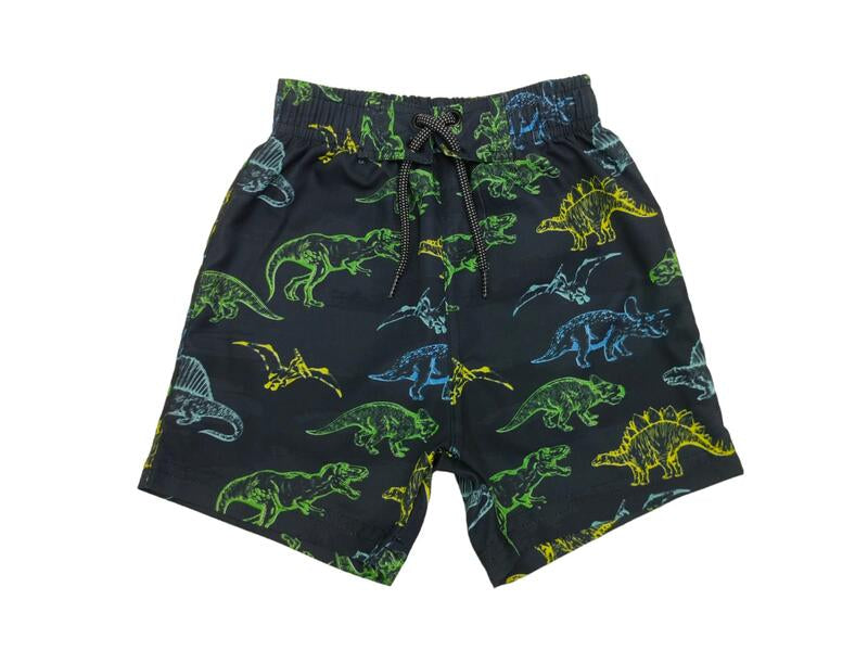 **Mish Mish Neon Dino Swim Trunks for Men - Black Dinosaur Print Board Shorts - Perfect for Beach, Pool, and Summer Vacations**