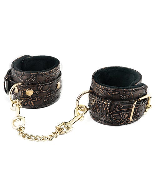 Spartacus Faux Fur Lined Ankle Restraints - Brown Floral Print BDSM Bondage Gear for Couples Play & Sensual Exploration