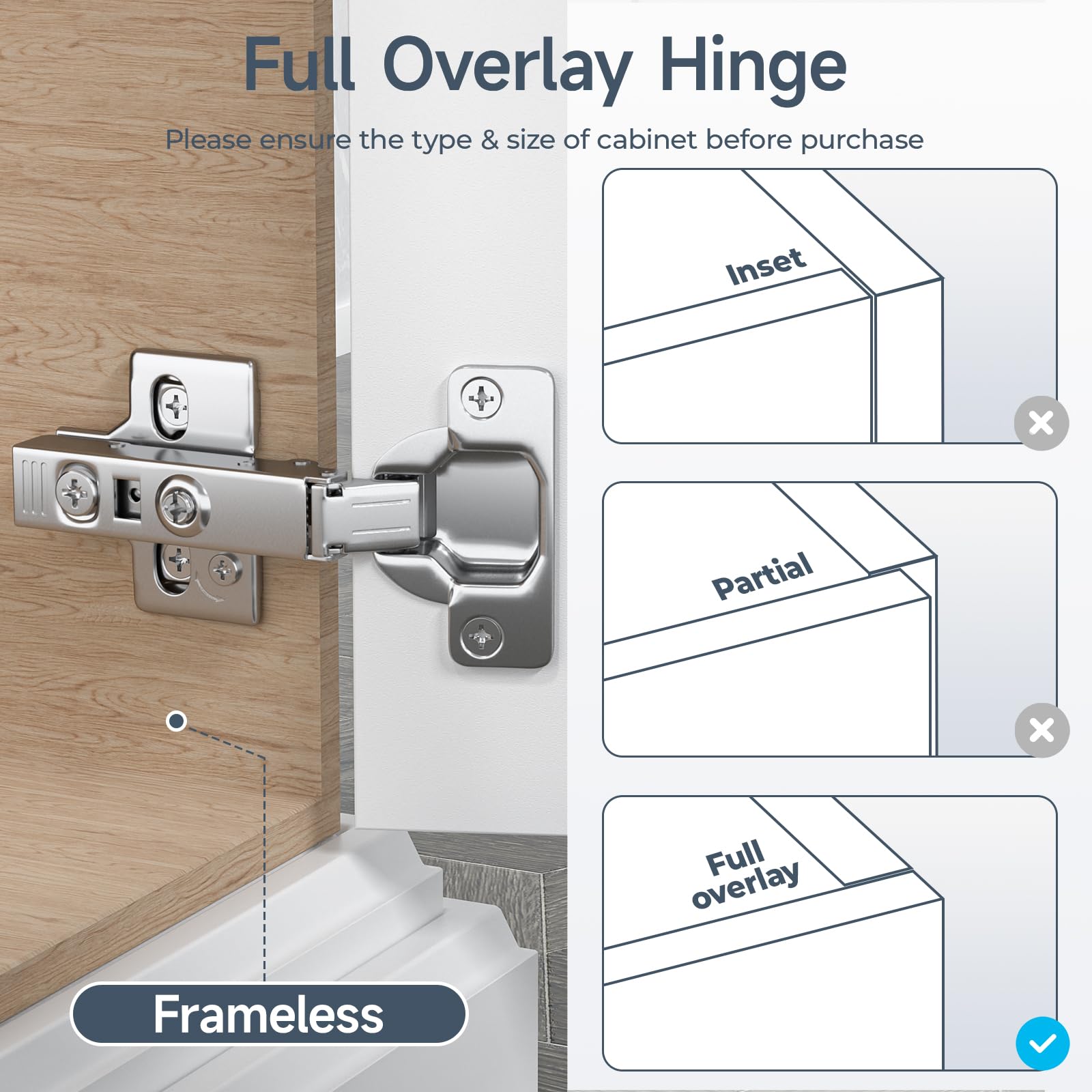 HOSOM 50 Pack Soft Close Cabinet Hinges - Full Overlay Frameless European Hinges with 3-Way Adjustment, 110° Opening Angle for Kitchen Cabinets | Durable Concealed Hinges for Smooth Quiet Closing - Perfect for Home Kitchen Renovation & Cabinet Upgrades