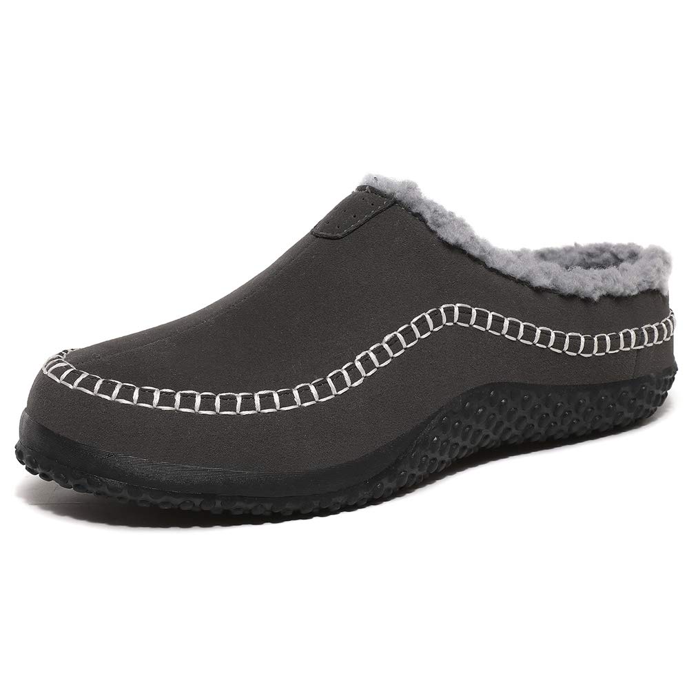 FolHaoth Men's Moccasin Slippers - Cozy Suede Upper with Fuzzy Plush Wool-Like Lining, Slip-On Warm House Shoes with Anti-Skid TPR Sole for Indoor & Outdoor Use - Perfect for Lounging at Home, Running Errands, and Cold Weather Comfort