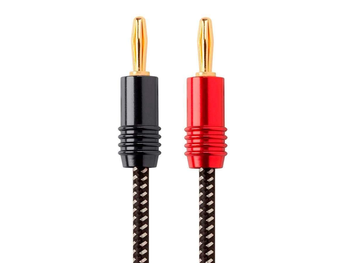 Monoprice 61463 Premium 14 AWG Braided Speaker Wire - 6ft Red/Black Oxygen-Free Copper Cable with Gold Plated Banana Plugs | High-Quality Audio Connection for Home Theater, Stereo Systems & DJ Equipment