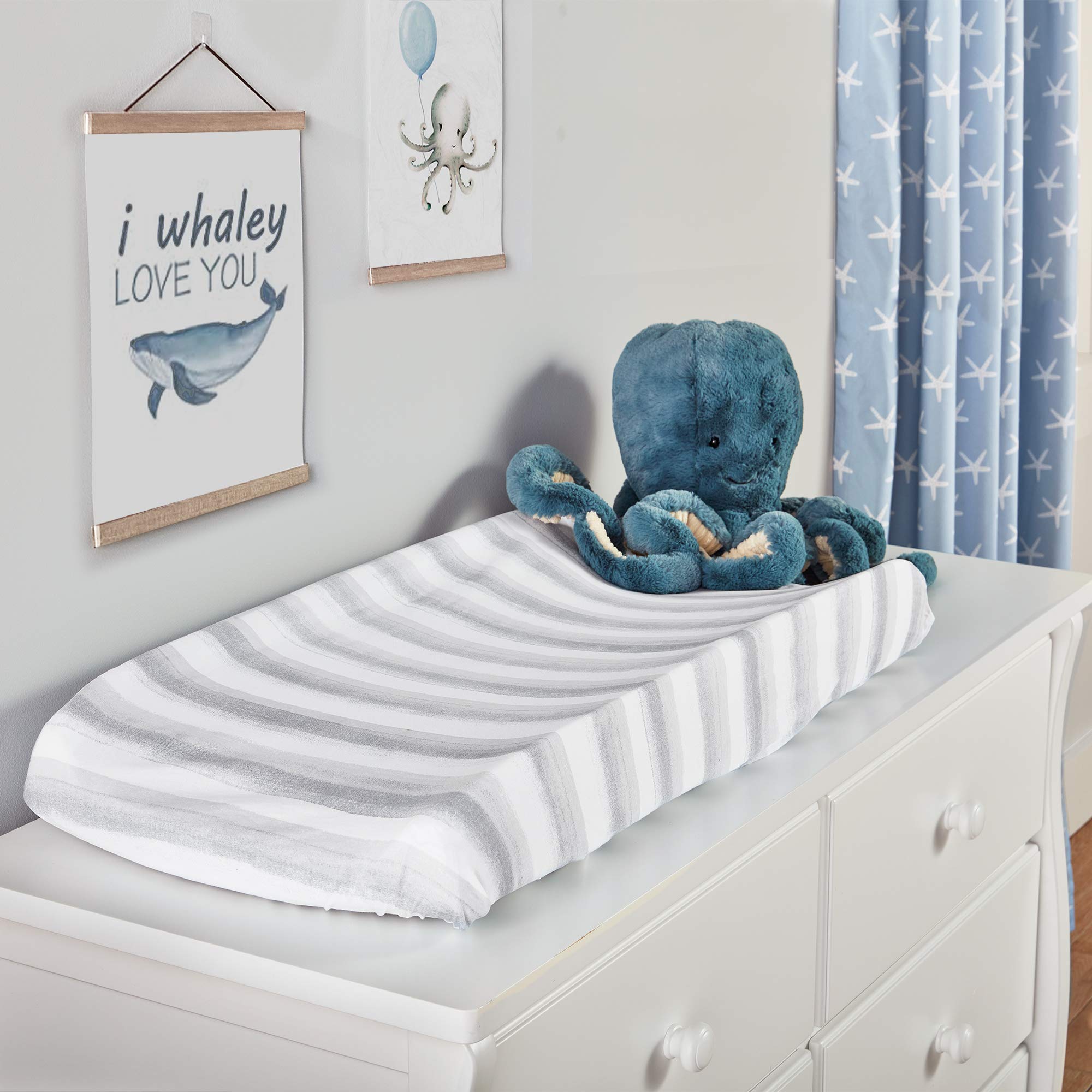 Lush Decor Organic Cotton Baby Changing Pad Cover 2-Pack - Blue for Nursery & Travel