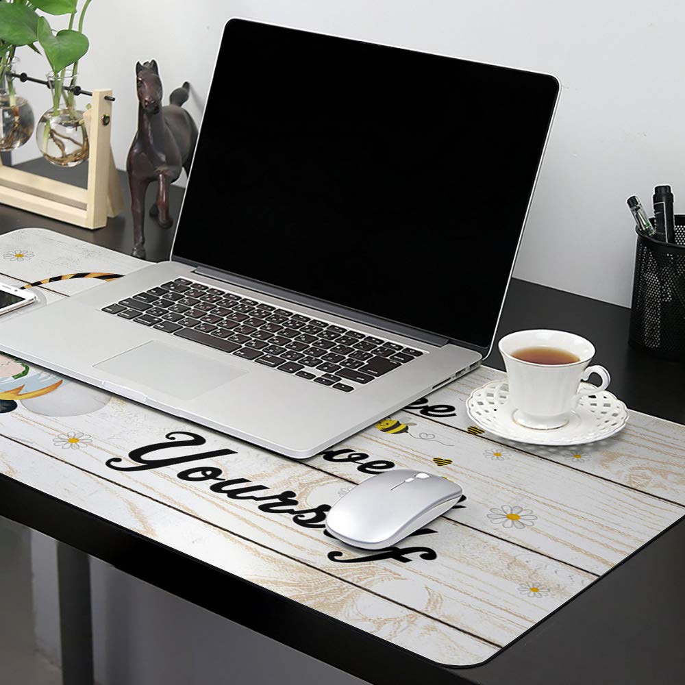 Large Desk Pad 35x15INCH - Oversized Office Desk Mat, Waterproof Writing Pad with Board Gnomes Bees Sunflowers Design - Perfect for Office, Gaming & Home Workspace - Protects Desk from Scratches & Spills