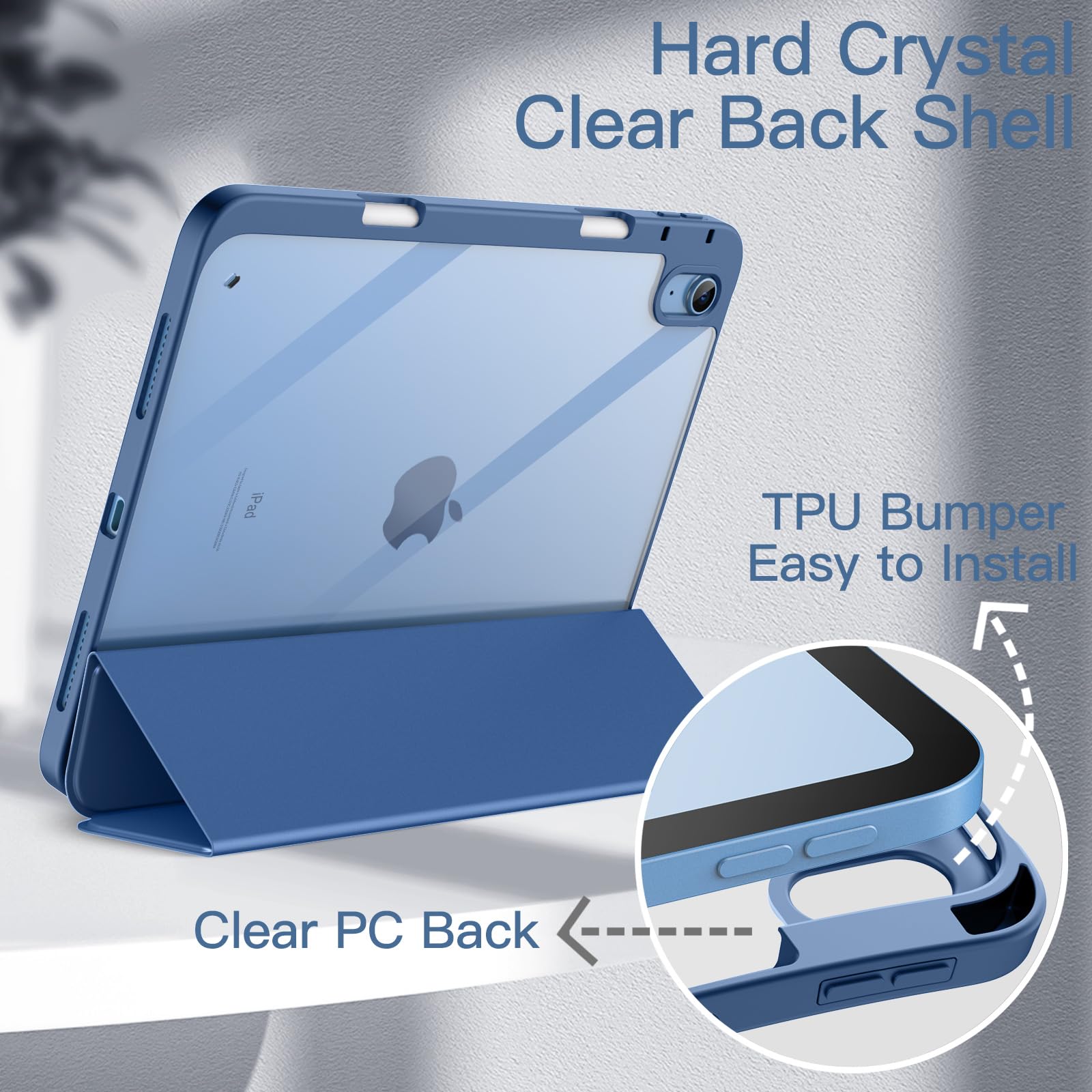 JETech Clear Shockproof Case for iPad 11th/10th Gen (2025/2022 Model A16) - Slim Stand Cover with Pencil Holder & Auto Wake/Sleep | Navy Blue | Perfect for Work, School & Travel Protection