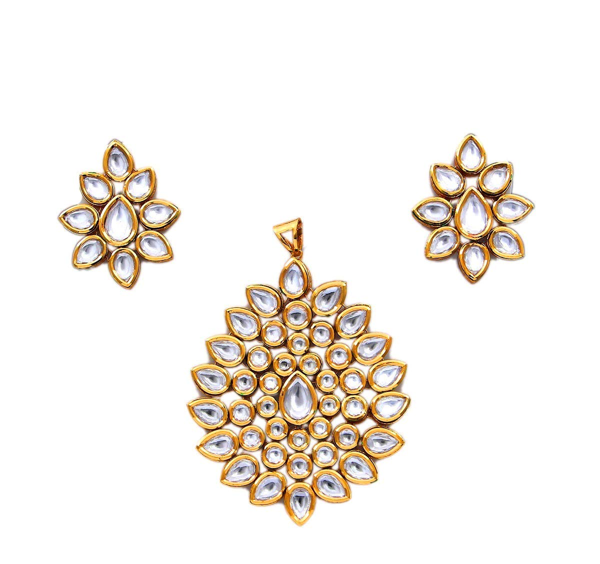 Elegant 18K Gold Plated Kundan Stone Pendant & Drop Earrings Set for Women | Traditional Ethnic Fusion Jewelry | Perfect for Weddings, Parties & Special Occasions