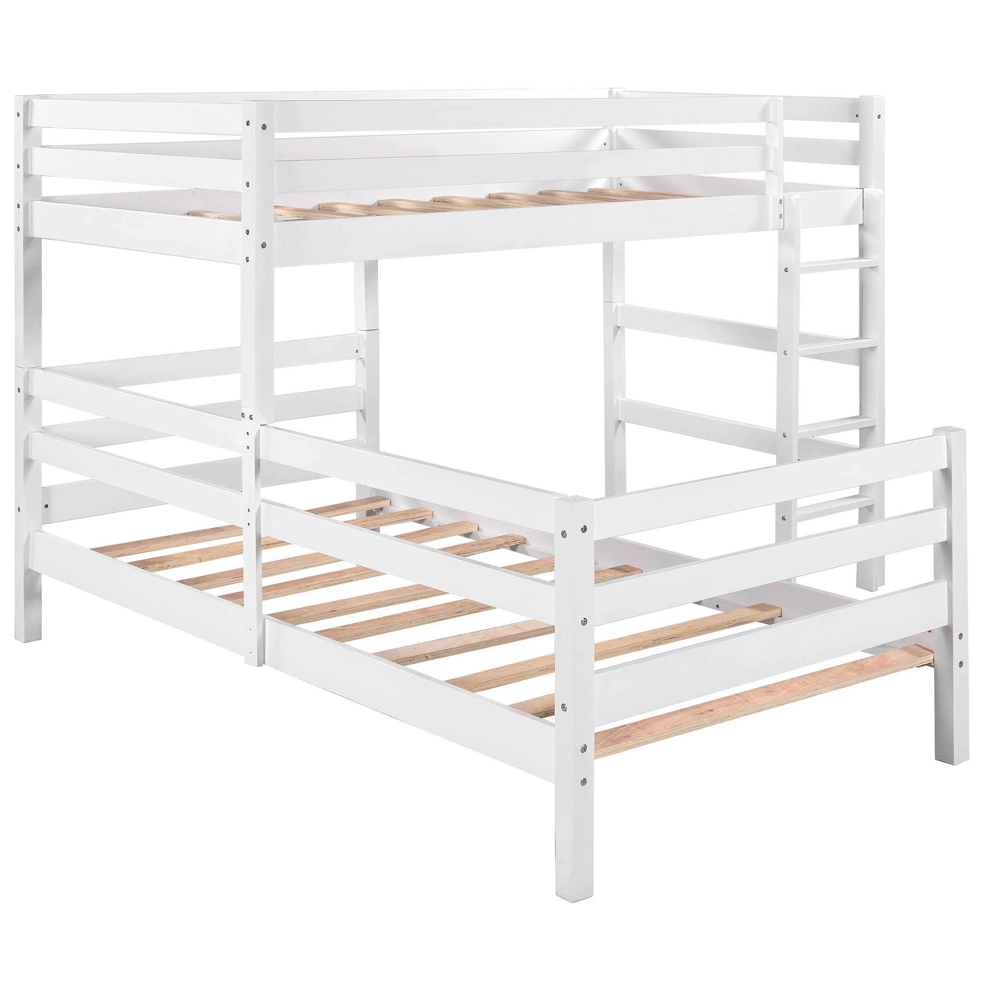 Modern Wood Twin Over Twin Bunk Bed with Ladder & Guardrails - Convertible to 2 Separate Beds for Kids & Teens - No Box Spring Needed (White & Wood Finish) - Perfect for Small Bedrooms, Guest Rooms & Dormitories