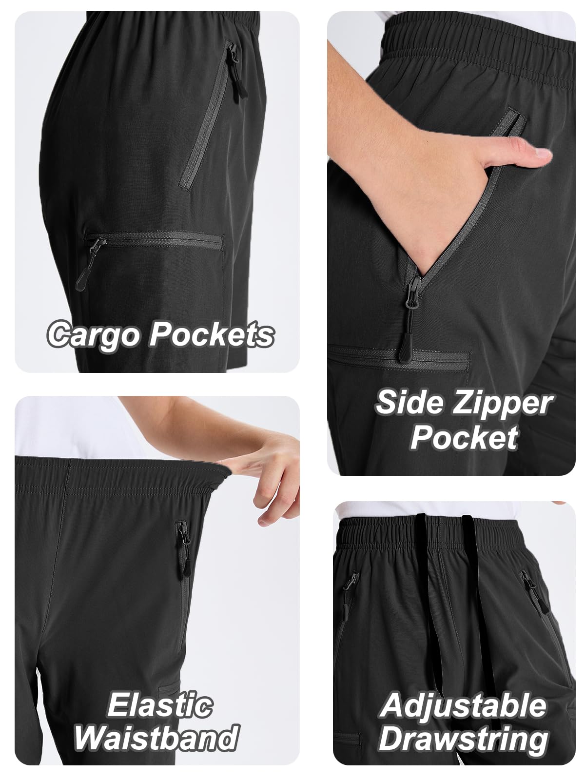 DEVOROPA Youth Boys Hiking Cargo Shorts - Lightweight Quick-Dry Athletic Running Workout Shorts with Water-Resistant Zip Pockets for Outdoor Adventures, Sports & Gym Training