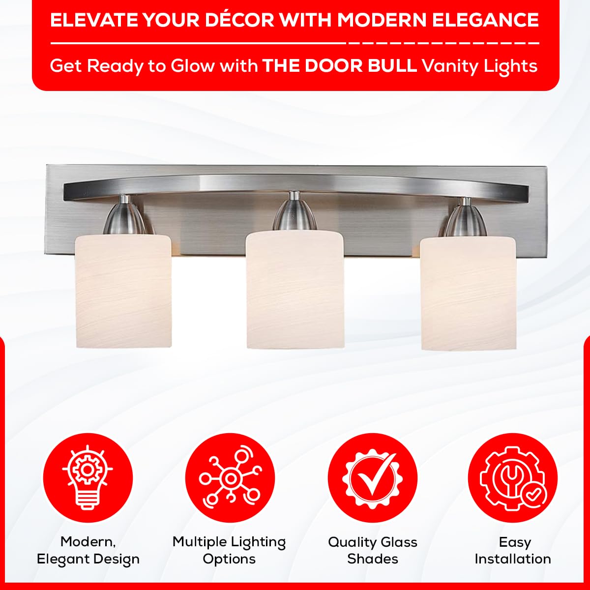 Modern Bathroom Vanity Light Fixture - Brushed Nickel 3-Light Over Mirror Lighting - Frosted Glass Shade Contemporary Bathroom Sconce - Perfect for Master Bath, Powder Room & Spa-Like Vanity Areas