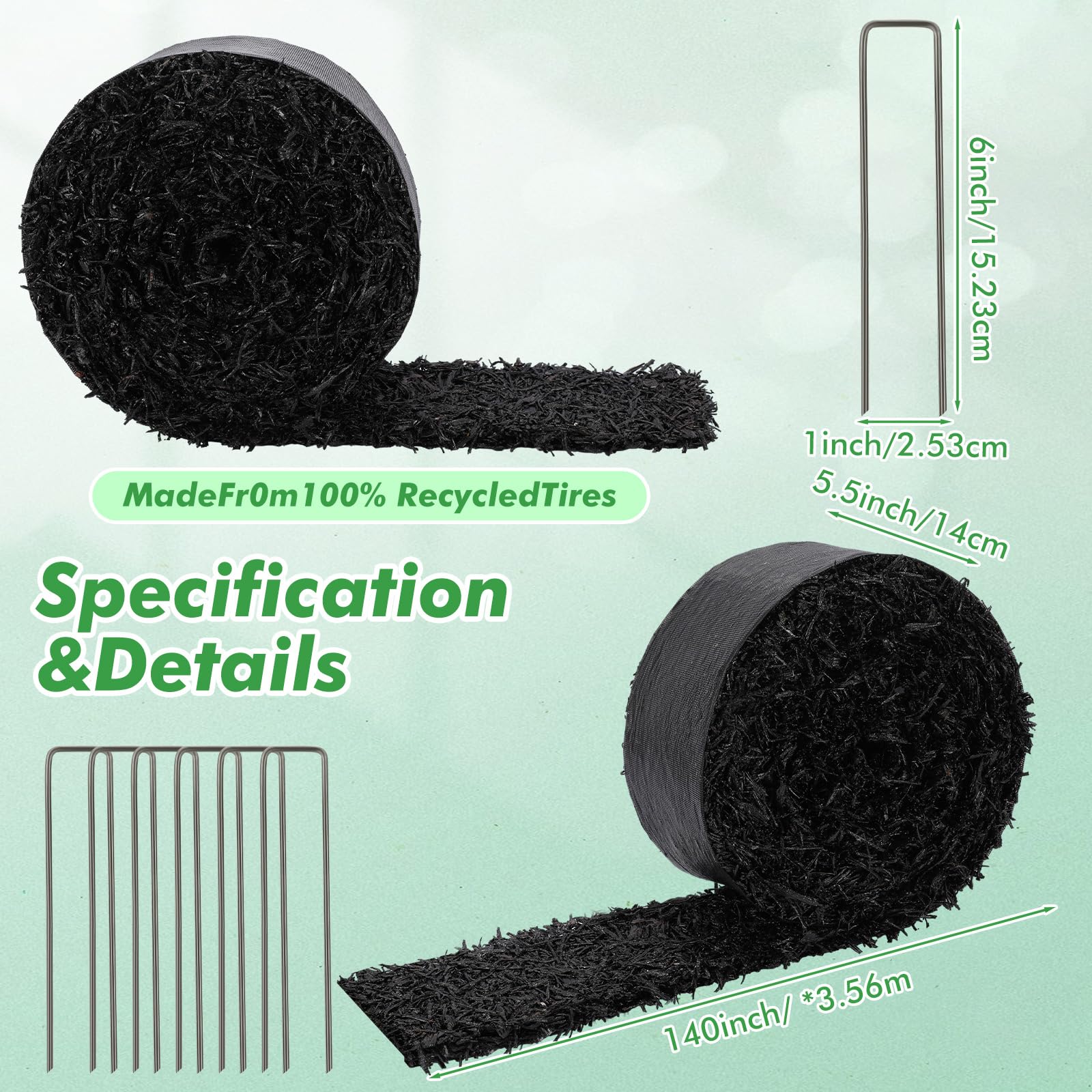 Frienda 4 Roll Recycled Rubber Mulch Mat - Black Permanent Garden Edging Border for Landscaping, Plants, Vegetables & Flowers (140
