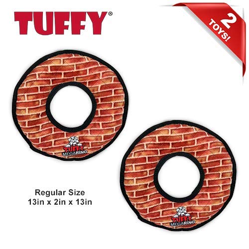 TUFFY - World's Toughest Soft Dog Toy - MEGA Ring with Squeakers - Multi-Layer Durable Design for Aggressive Chewers - Interactive Play for Tug, Toss & Fetch - Machine Washable & Floats - Perfect for Outdoor Play & Water Fun (Regular 2 Pack, Brick)